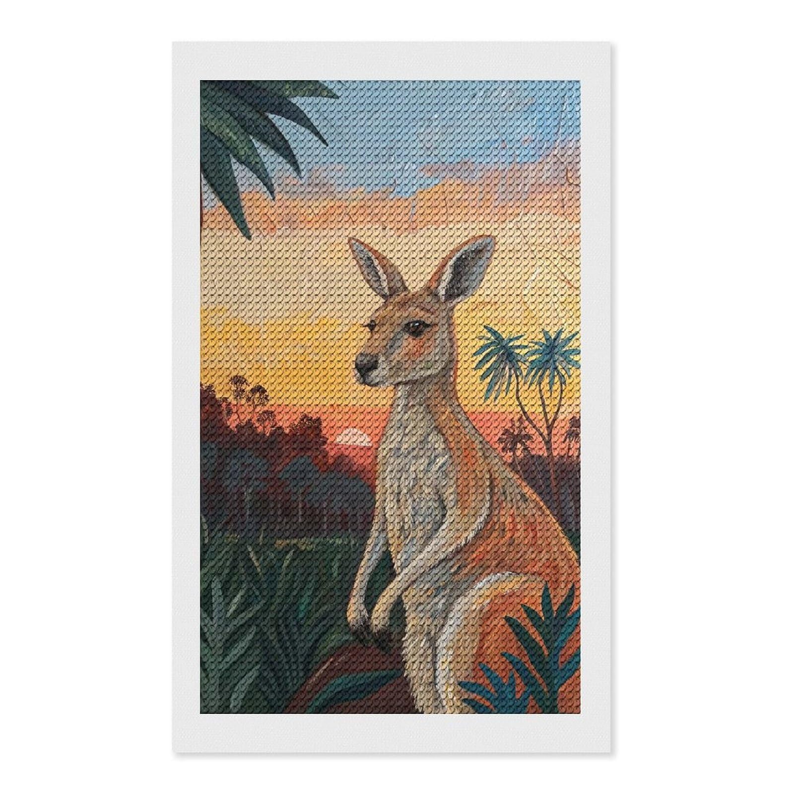 Junmoney Kangaroo at Sunset Diamond Art Canvas 12"x20", Easy Handmade Project, Complete Accessories, Bedroom Decor, Birthday Gift