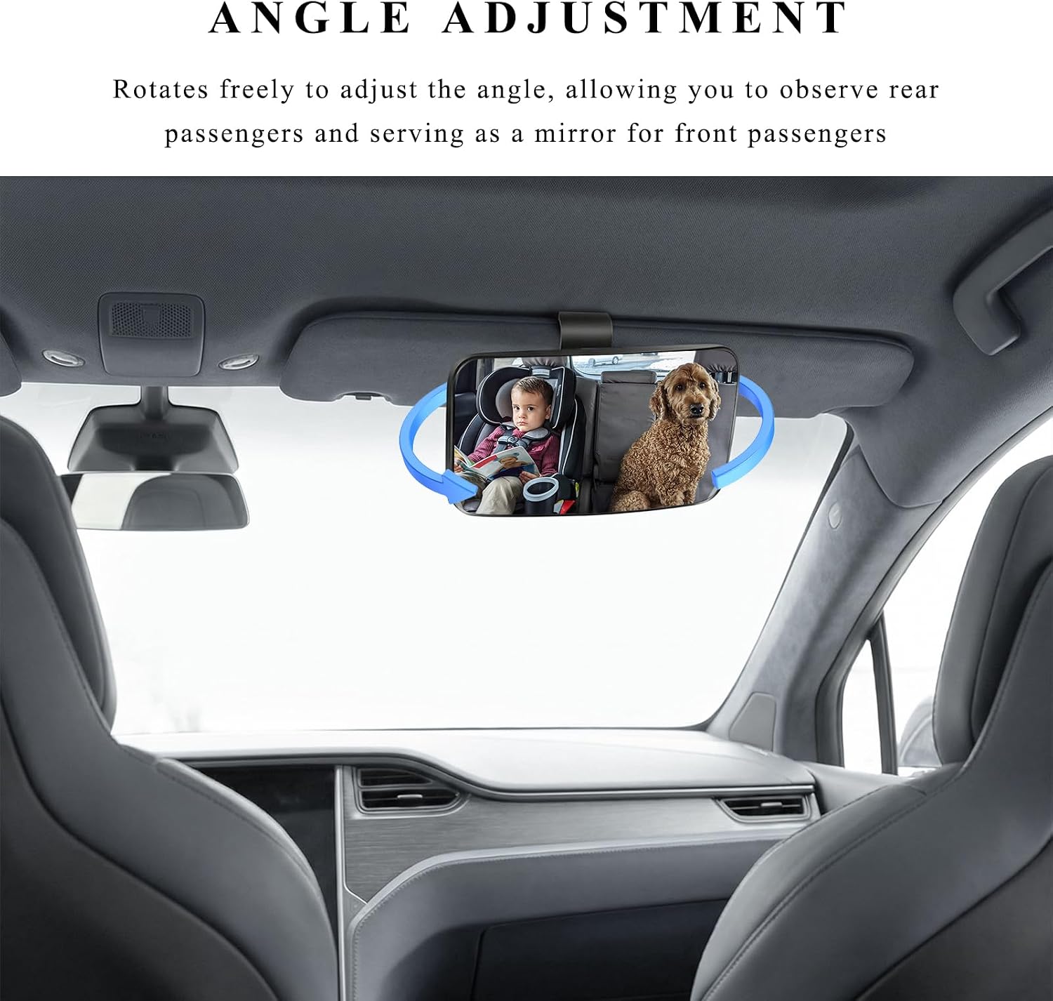 Car Interior Rearview Mirror, 360° Adjustable Wide Angle Sun Visor Backseat Mirror with Suction Cup, Universal Clip-on Safety Rear View Mirrors for Viewing Rear Passengers