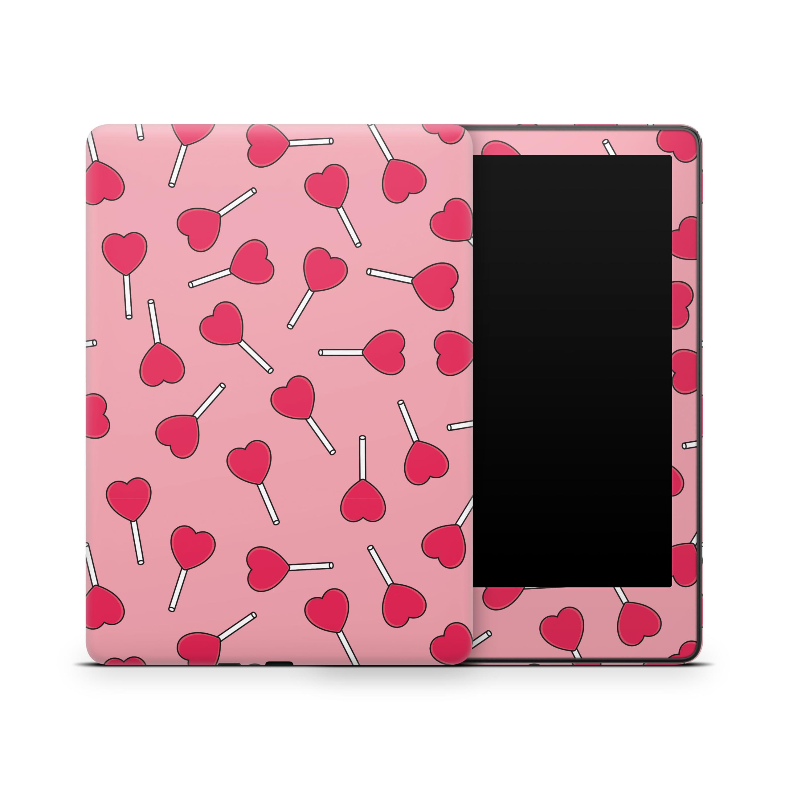 ZOOMHITSKINS Glitter Kindle Skin Compatible with Kindle Paperwhite Gen 12 (2024), Valentine's Sugar Pink Red Candy Lollipop Love Cute, Easy Bubble-Free 3M Vinyl Decal, Made in The USA