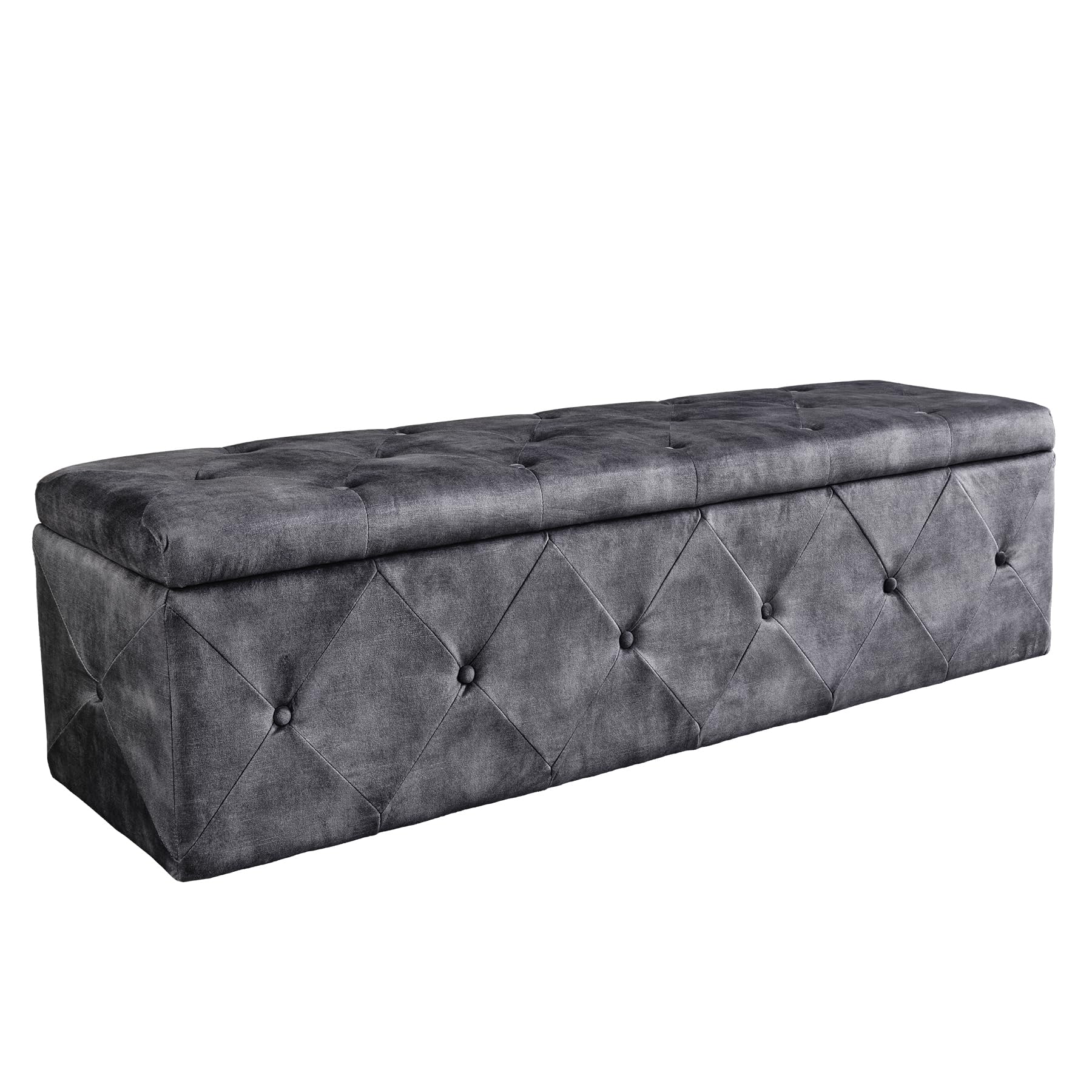 Bettbank EXTRAVAGANCIA - 140cm - antik grau - Samt Stauraum Chesterfield