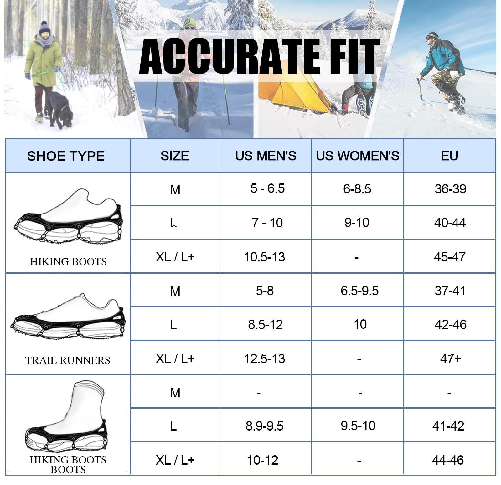 Ramponi per scarponi da trekking, scarpe, antiscivolo 19 ramponi in acciaio inox tacchetti da ghiaccio trazione neve grip sicuro proteggere per donne uomini bambini camminare arrampicata
