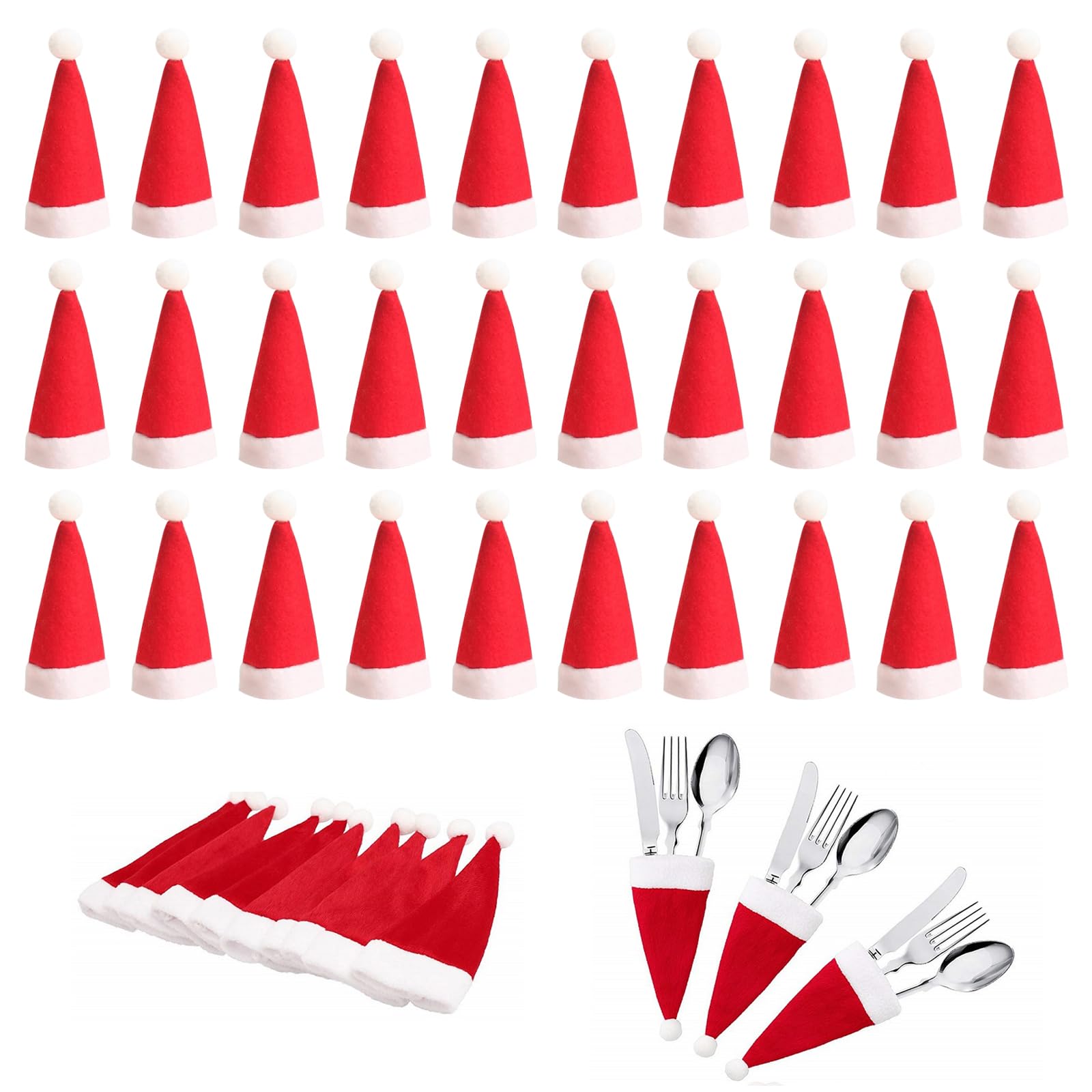 2 Sacs à Couverts En Forme De Bonnet De Noël – Accessoire Déco De Table écolo Et Réutilisable Pour Les Fêtes