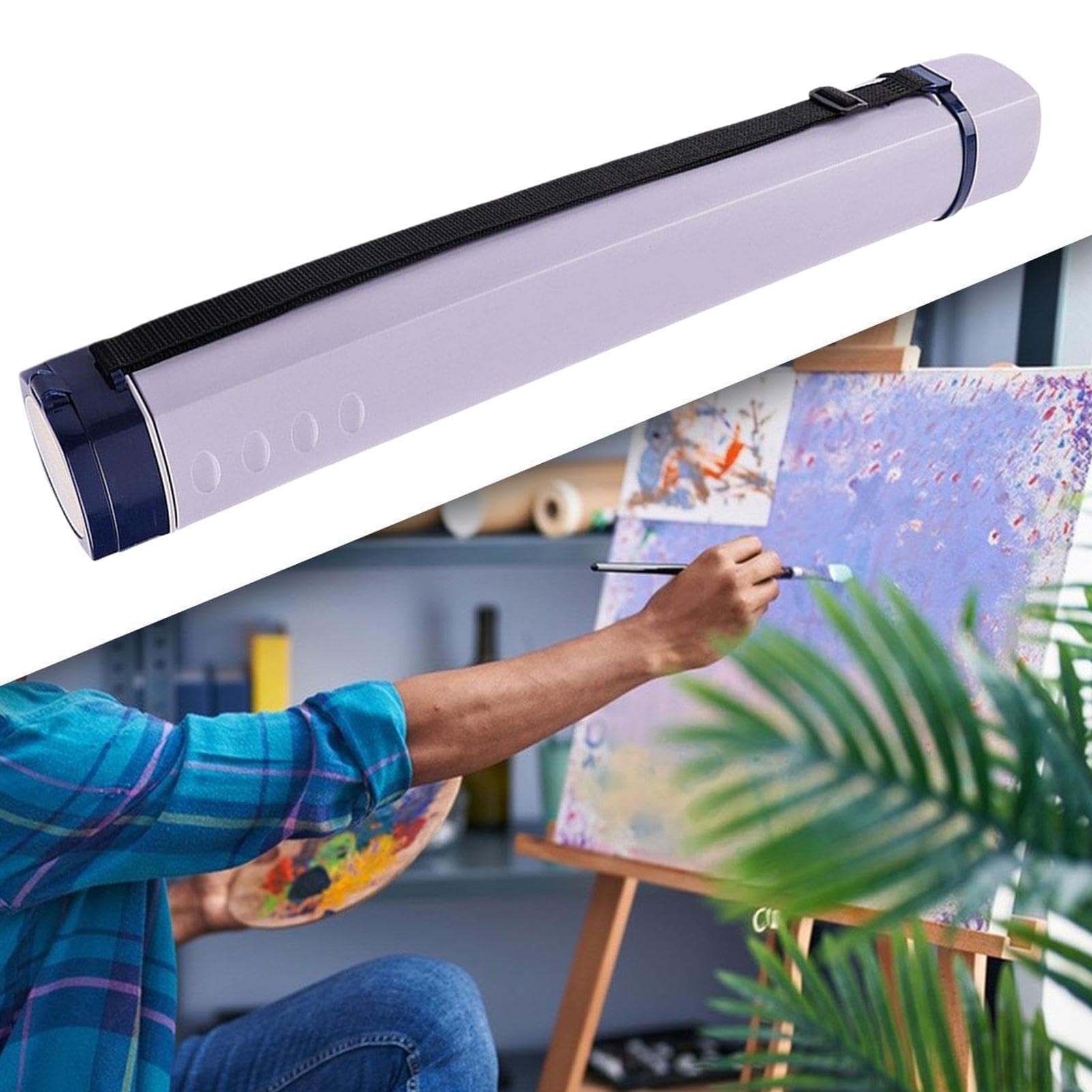Tubo para soporte de póster, tubo para póster de 36 pulgadas | Soporte para póster con correa Tubo extensible para caña de pescar - Tubo de almacenamiento portátil, almacenamiento de planos para carte