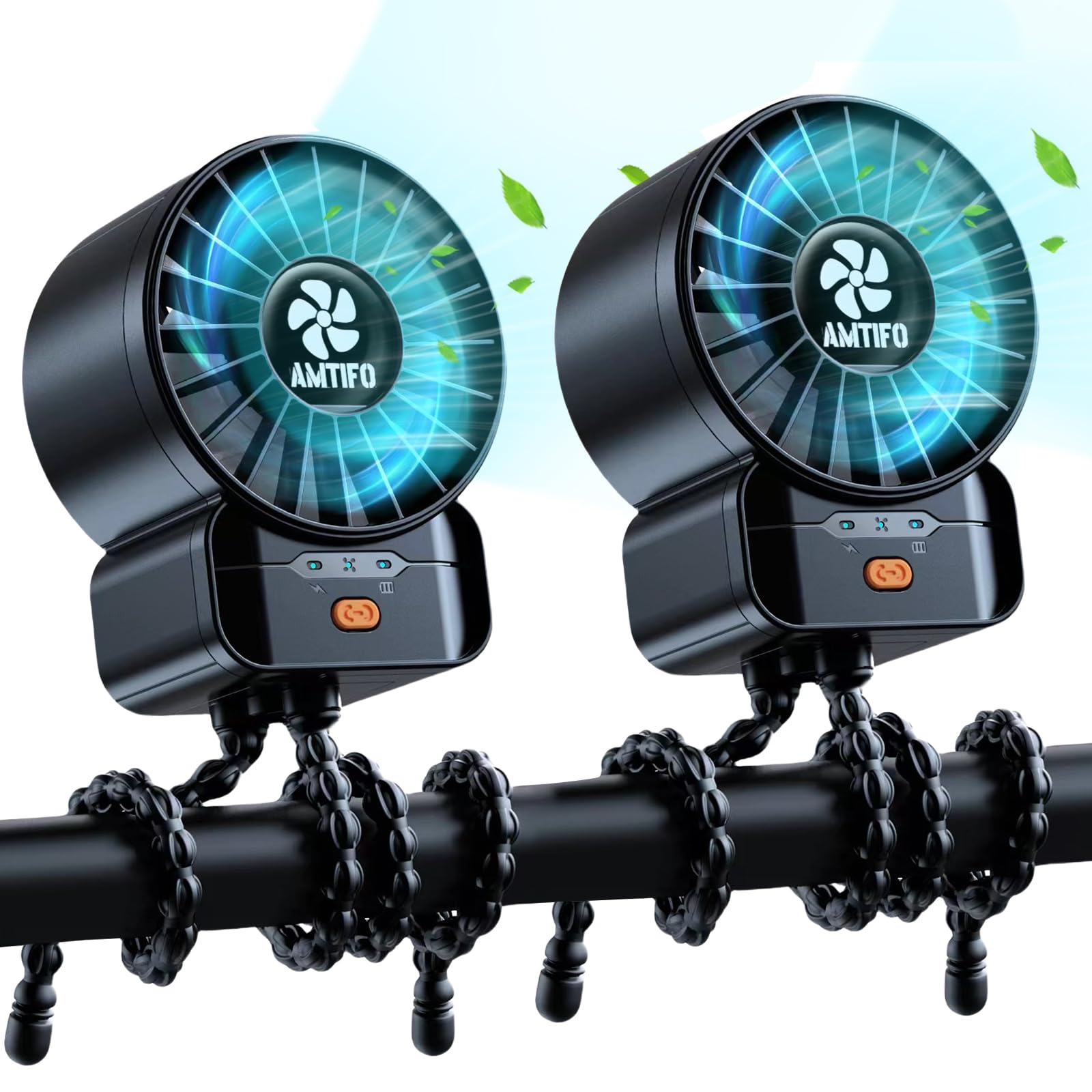 AMTIFO 2-Pack Stroller Fan for Baby: USB Rechargeable, Quiet, Adjustable & Portable - Ideal for Stroller, Crib, Car, Baby Gear - Up to 12 Hours