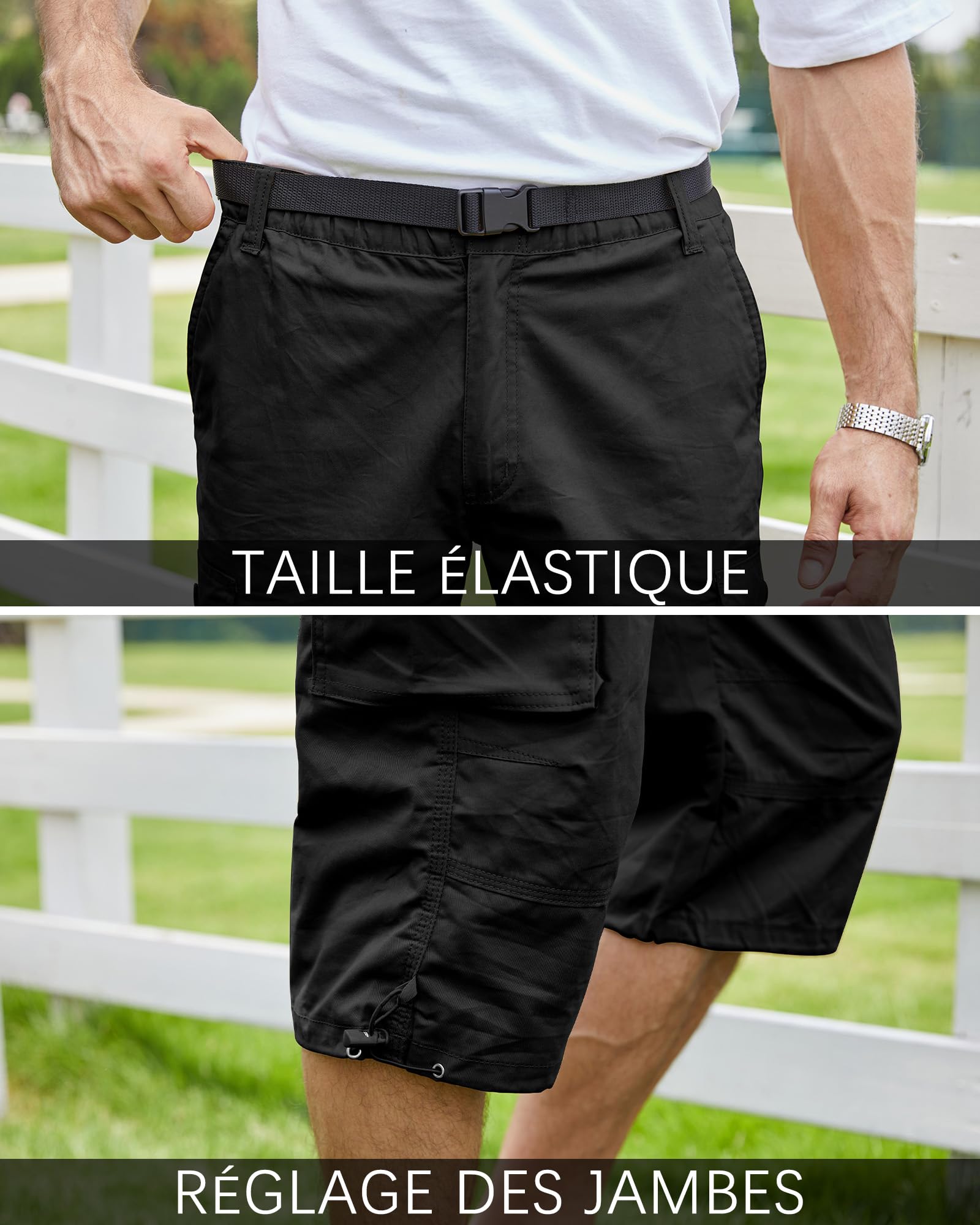 NANAMEEI Pantacourt Cargo Homme Short 3/4 Travail Hommes Bermuda Long Homme Été avec Multi Poches