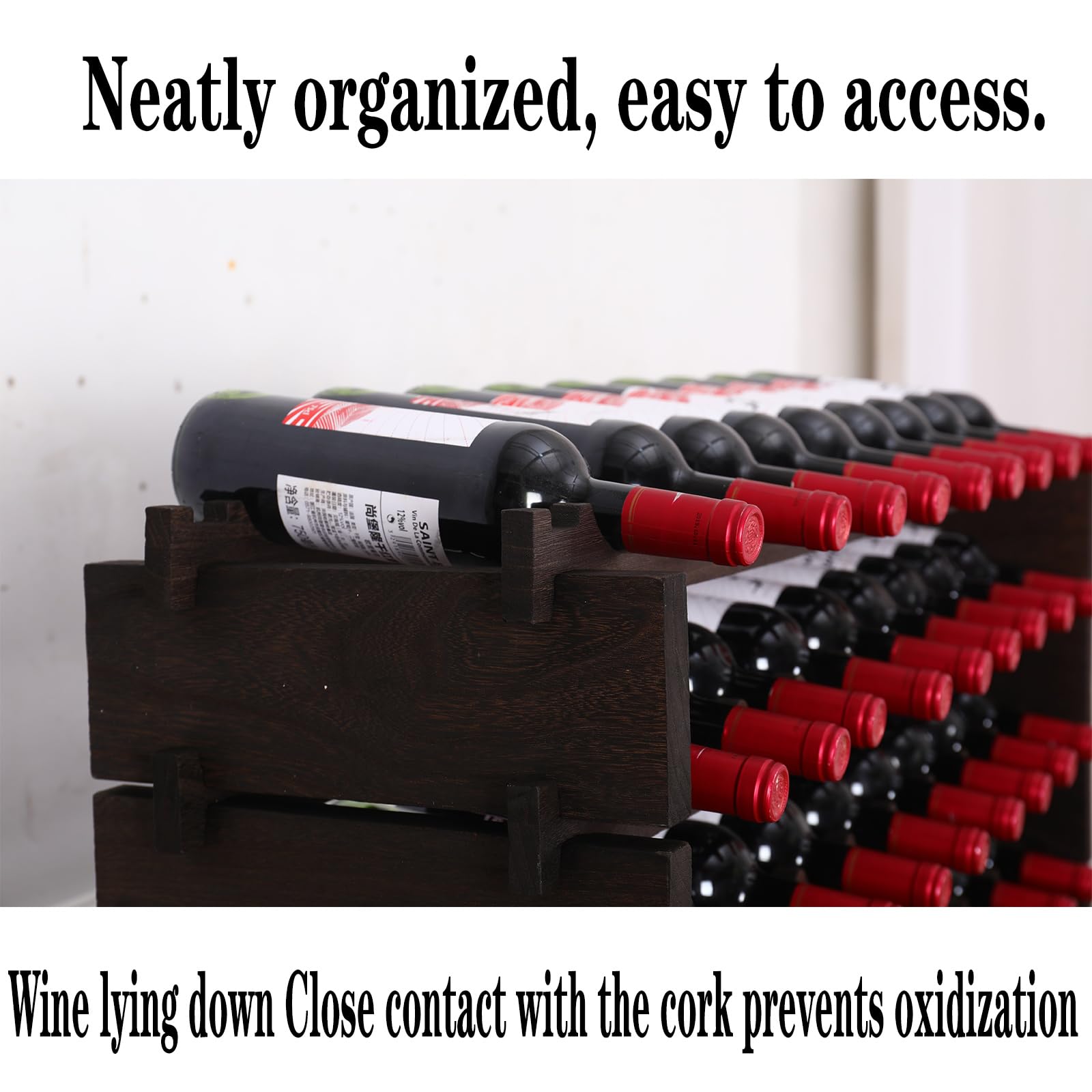 Casier à Vin En Bois Empilable Modulaire, Support De Bouteille De Vin Autoportant Pour Comptoir De Bar De Cuisine, 6 Bouteilles - La Cave