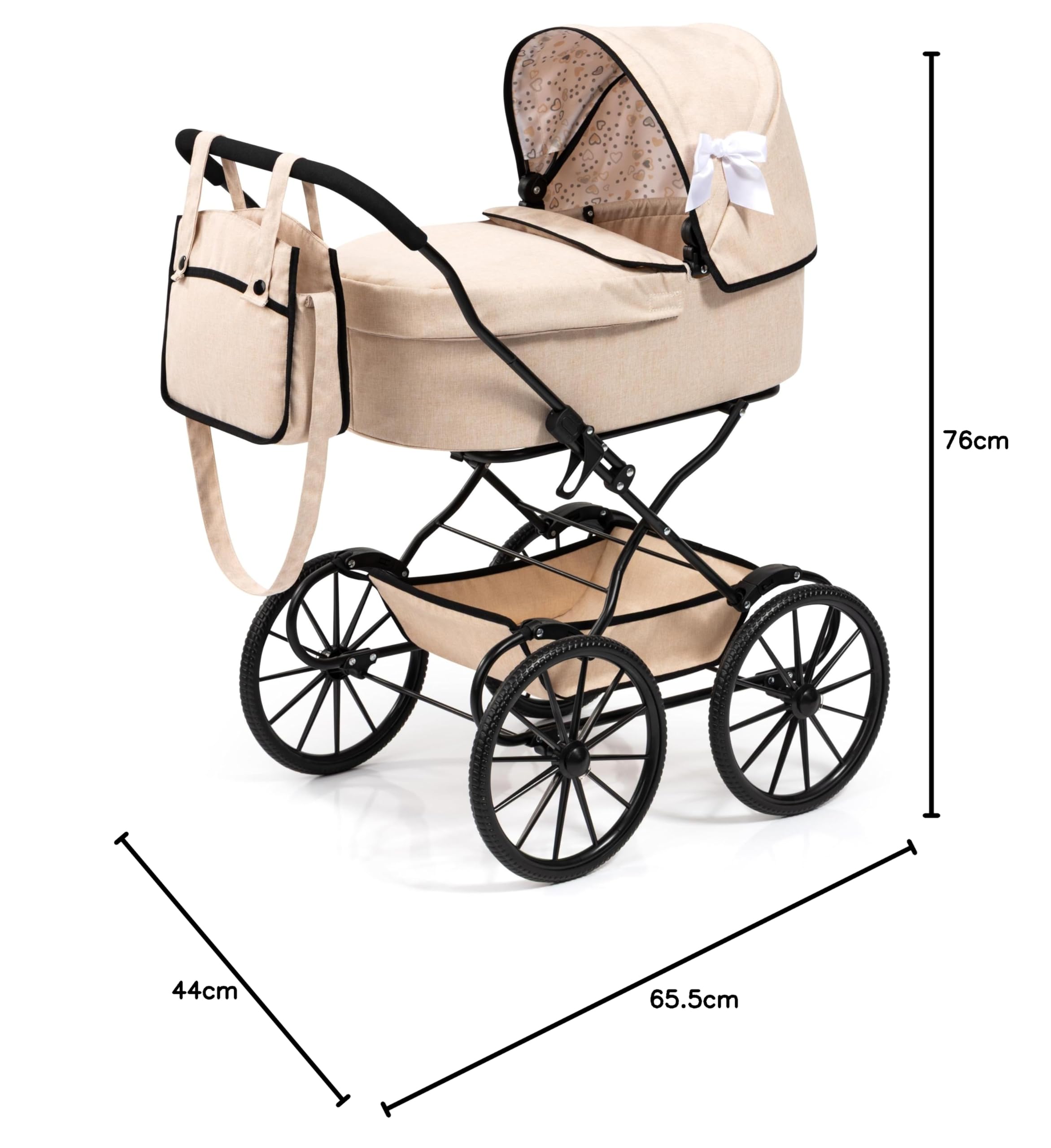Bayer Design 14375AA Wózek dla lalek nostalgiczny, klasyczny, z koszem, torbą