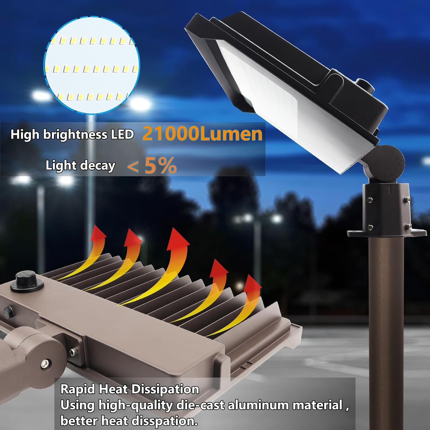150W LED Parking Lot Light with Dusk to Dawn Photocell Sensor, 21000LM 5000k 100-277V IP65 Waterproof Slip Fitter Mount LED Flood Light