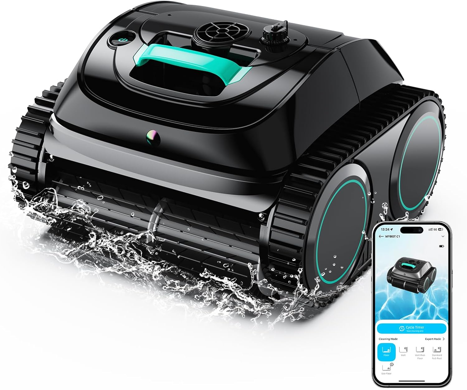 (2026 Upgrade) WYBOT C1 Pool Robot Vacuum for Inground Pools, 4-in-1 Cordless Robotic Pool Cleaner for Above Ground Pools up to 1,614 Sq.ft, Wall & Waterline Cleaning, 150-Min Runtime (Mirror Black)
