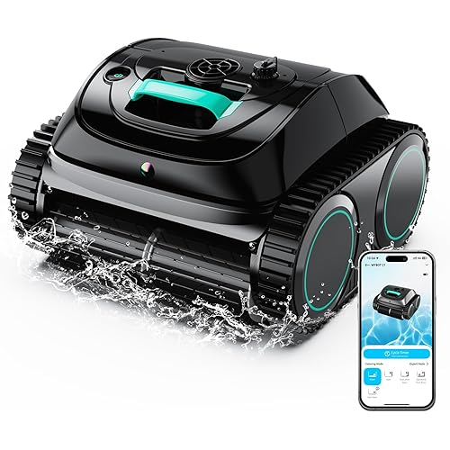 WYBOT C1 Pool Robot Vacuum for Inground Pools, 4-in-1 Cordless Robotic Pool Cleaner for Above Ground Pools up to 1,614 Sq.ft, Wall & Waterline Cleaning, 150-Min Runtime (Mirror Black)