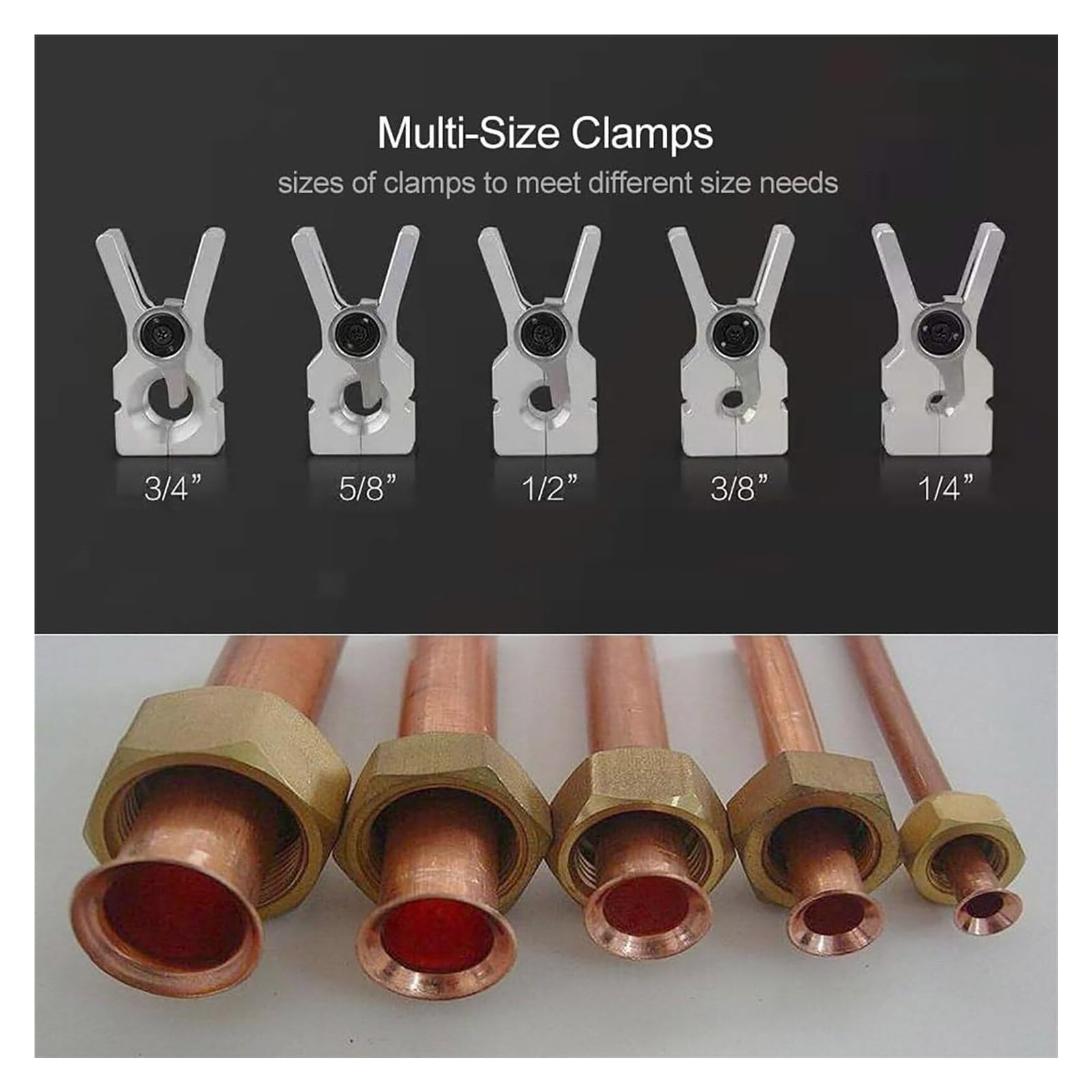 Kit de Abocardador Electrico con 5 Abrazaderas para Tubos de Cobre y Aluminio, Herramienta de Abocardado Excentrico 45 Grados para HVAC y Refrigeracion, hasta 0.75 Pulgadas