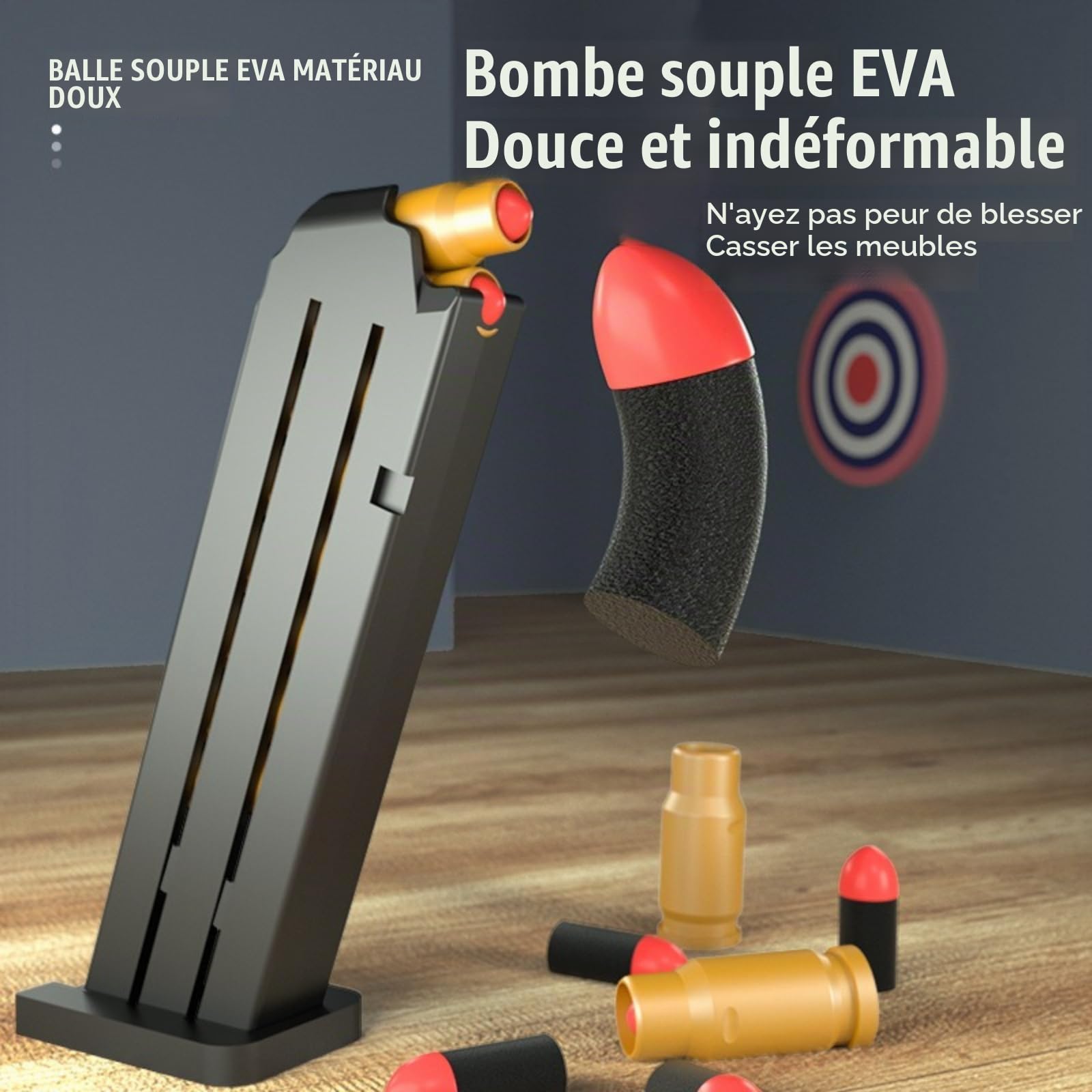Ensemble Pistolet Jouet, Arme Jouet, Lanceur de balles Molles, avec Chargeur et balles Molles, pour entraînement sécurisé ou Jeu, Cadeau d'anniversaire Mixte (Blue and White)
