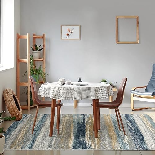 Miniatura 5 de LUXE WEAVERS Alfombra moderna resistente a las manchas, color amarillo y azul, tamaño 5 x 7