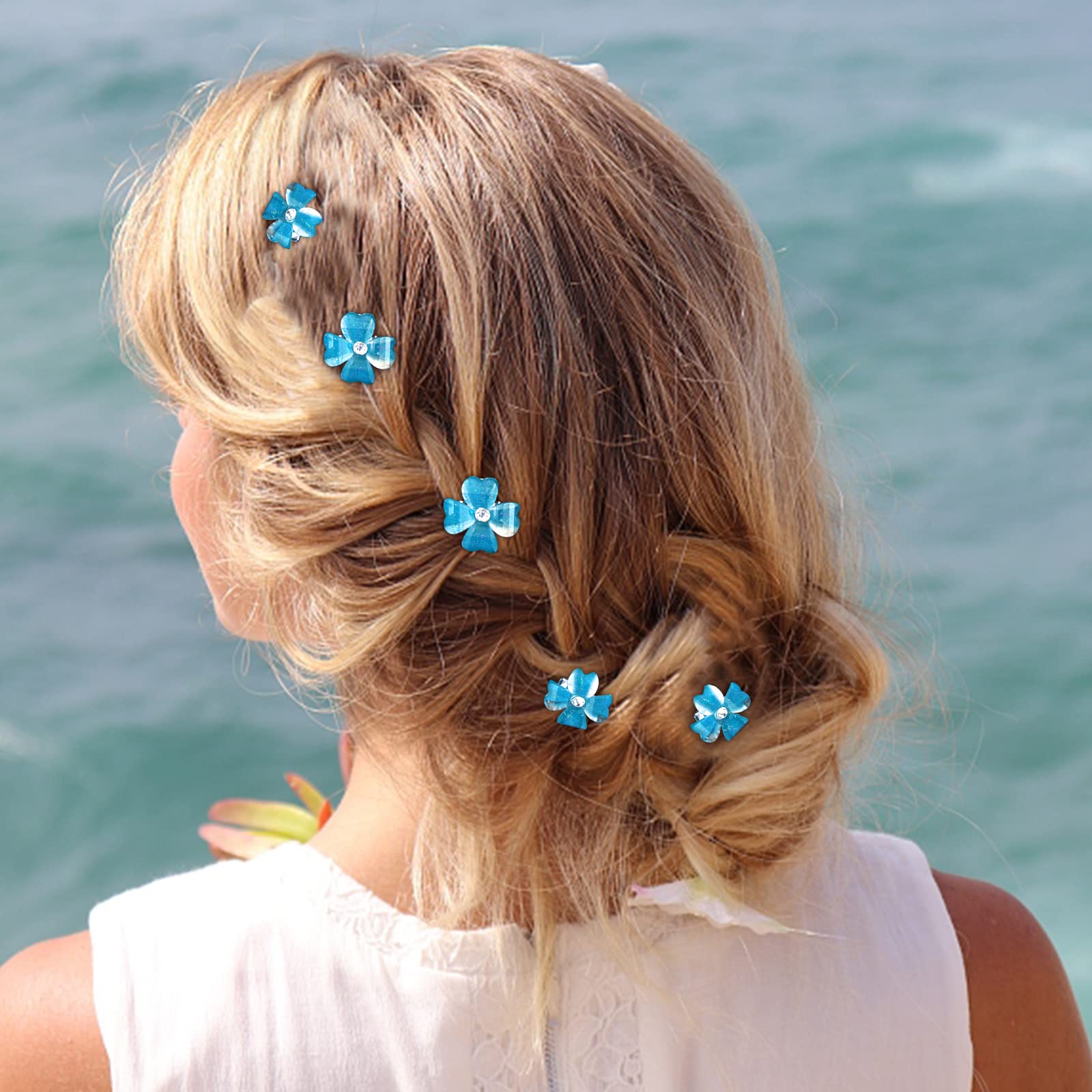 Amazon.co.jp: YISSION ミニブルーフラワーヘアクリップ ライン
