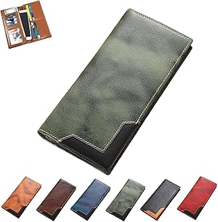 Cartera Vintage de Piel de Vacuno Upliftjoys, Cartera Larga de Cuero para Hombre con Doble Pliegue, Carteras artesanales, múltiples Compartimentos, Gran Capacidad (Verde)