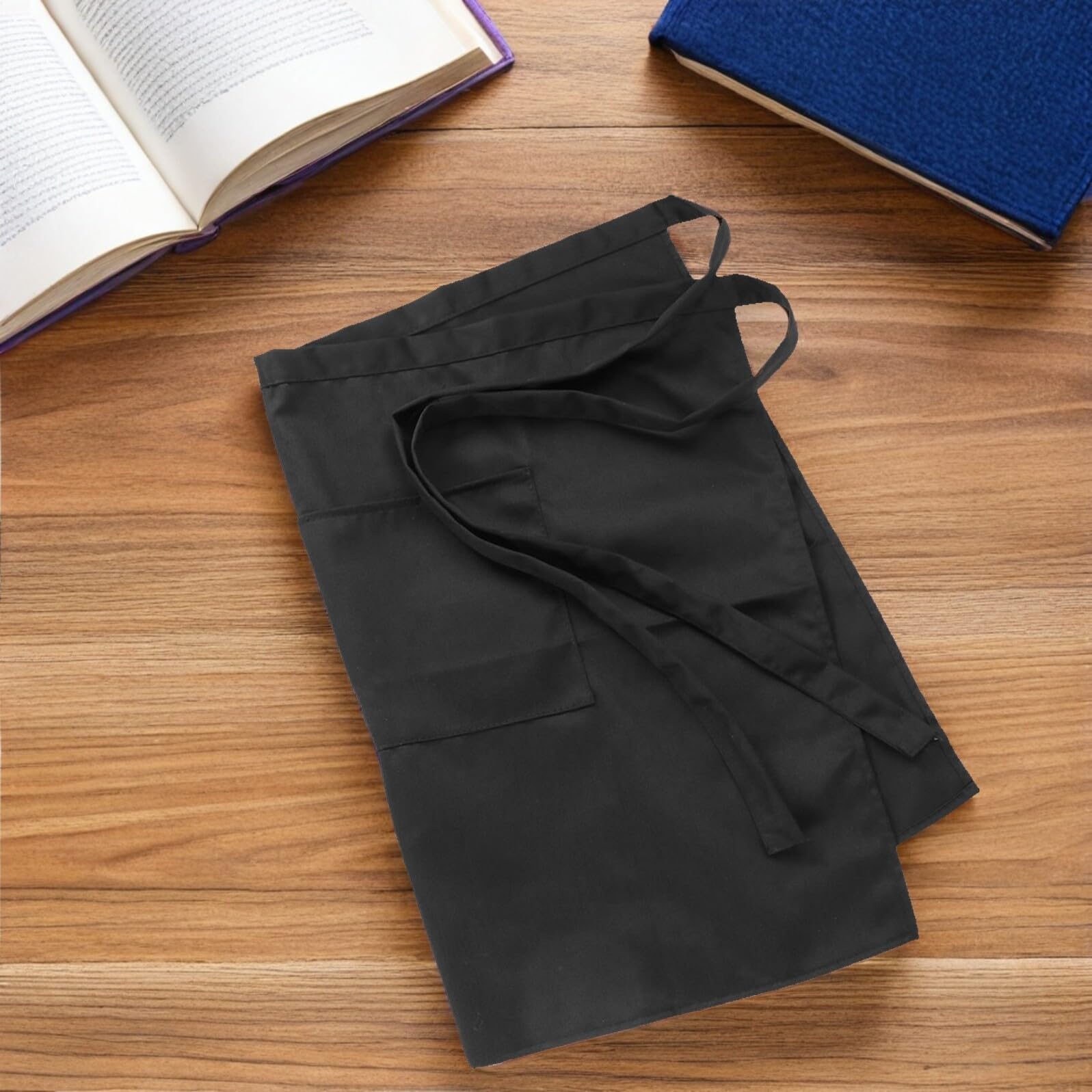 NUOBESTY 6 piezas Delantales de Cintura Cortos Negros con Bolsillos para Cocina Barbacoa y Servicio para Hombres y Mujeres Cocineros y