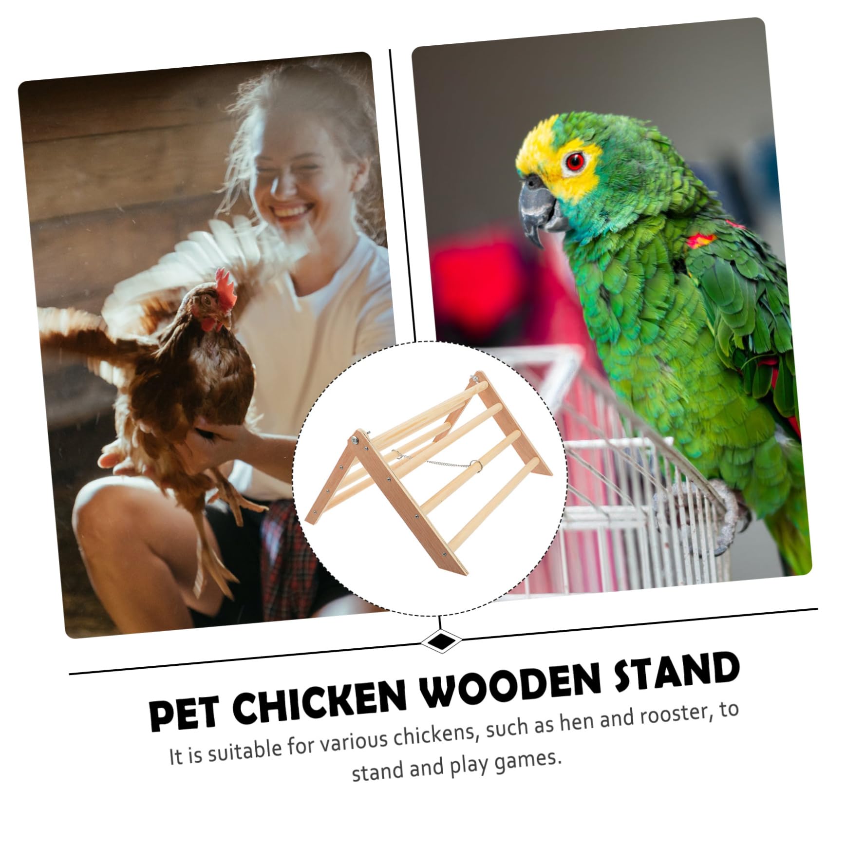 GALPADA 1Pc Hen Wooden Standing Rack Durable Chicken Parrot Perch for Fun Exercise Reduces Boredom Promotes Balance for Farms Pet Owners