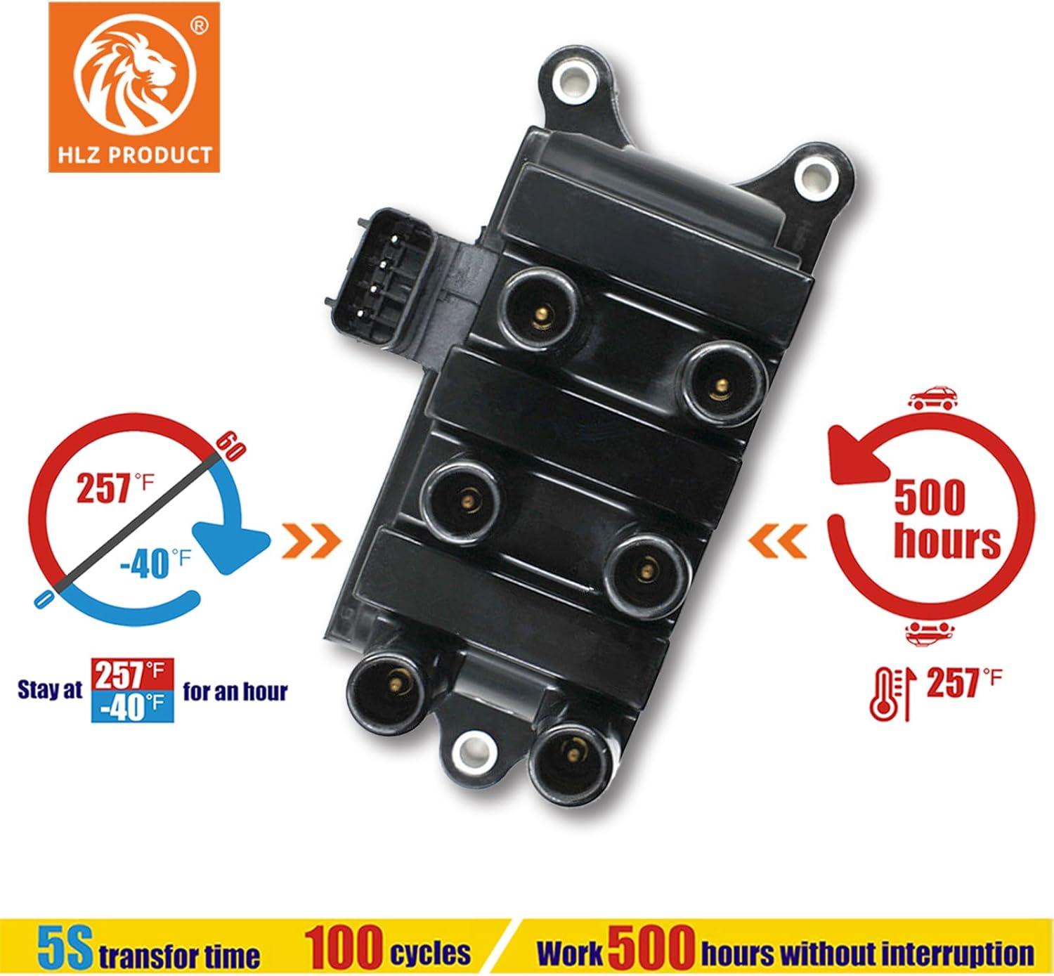 HLZPRODUCT Ignition Coil Pack Set Of 1 Compatible With Ford E150 E250 F150 Freestar Mustang Ranger Taurus Windstar Mazda B3000 MPV Mercury Cougar Monterey 2.5 3.0 3.9 4.2 V6 Replacement For FD498