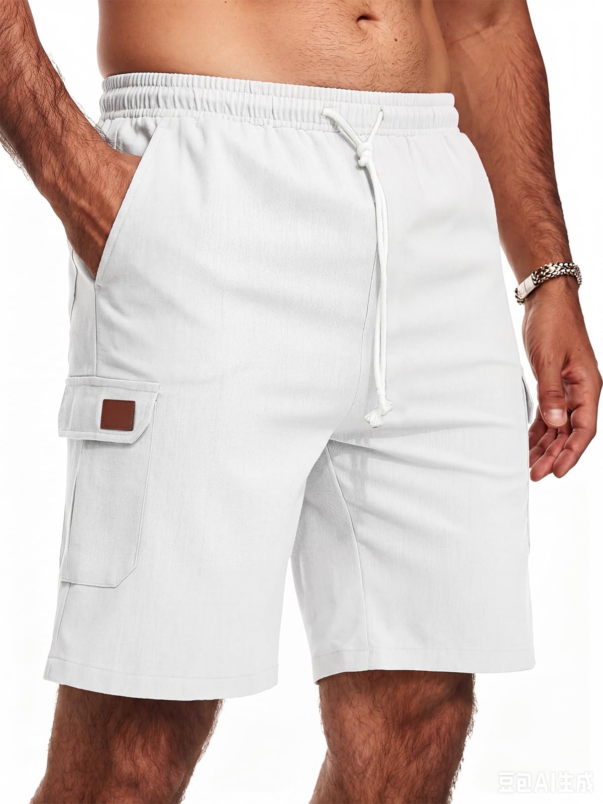 Bermudas Hombre Lino Verano Shorts Cargo Múltiples Bolsillos Cintura Elástica
