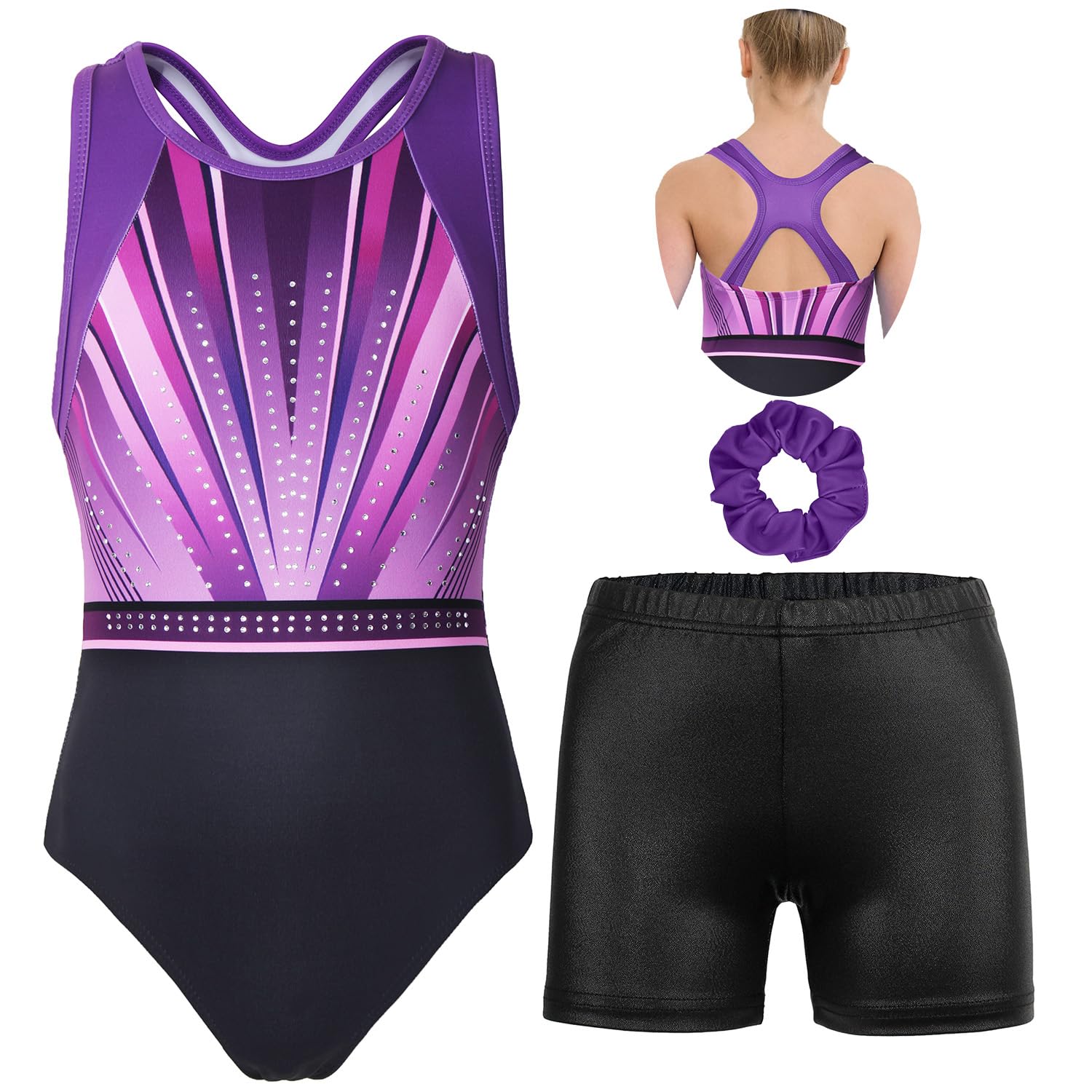 MODAFANS Gymnastics Leotards for Girls With Shorts Tumbling Dance Combined Racerback Activewear 4-13Years