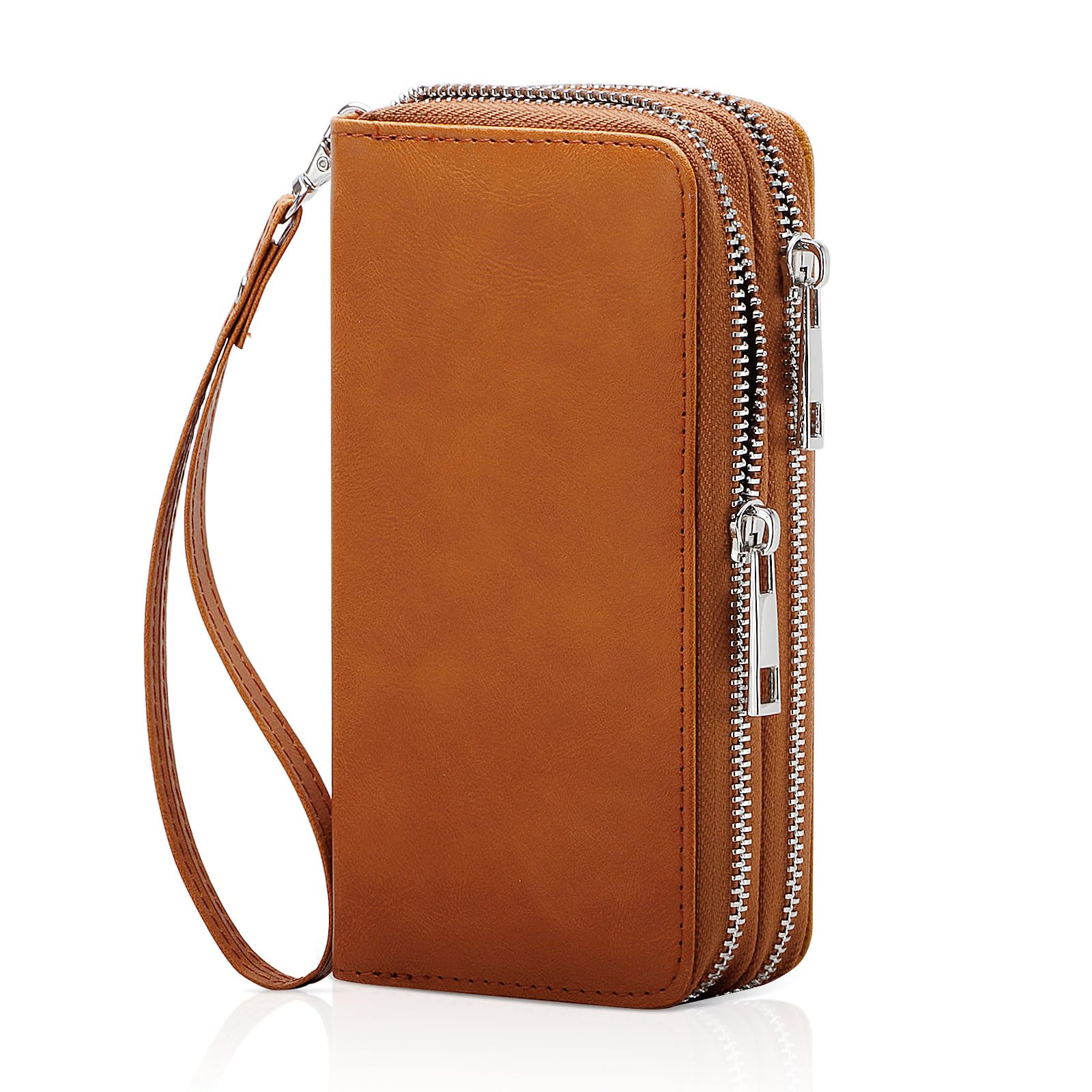 Double Zipper Wallet for Woman Clutch Purse with Cell Phone Holder for Smartphone/Card/Coin/Cash