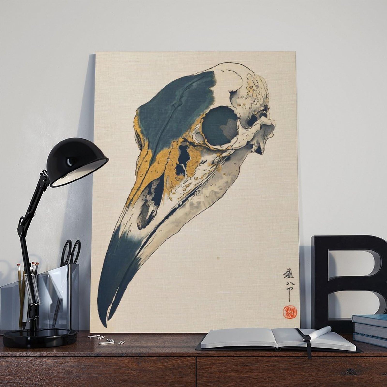 Intricato poster su tela con teschio di corvo per la decorazione della casa