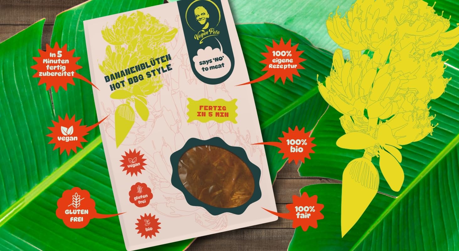 VEGAN PETE - Bananenblüten Hot BBQ style, veganes Fertiggericht in Bio-Qualität, 8 x 250g