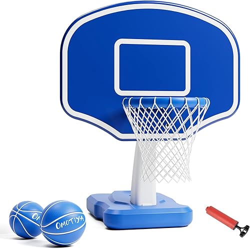 OMOTIYA Aro de baloncesto para piscina con base, aro de baloncesto portátil al aire libre para piscina con pelotas y bomba, juego de juguetes de