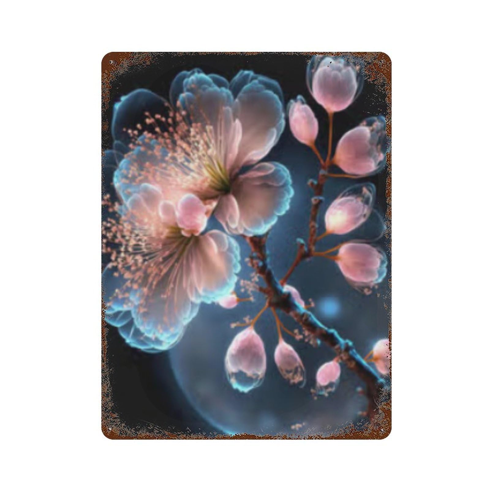 Cherry Blossom Wall Art Print Decorative Tin Sign 15.7"x11.8", Shabby Chic Decor for Garage, Pub Or Kitchen