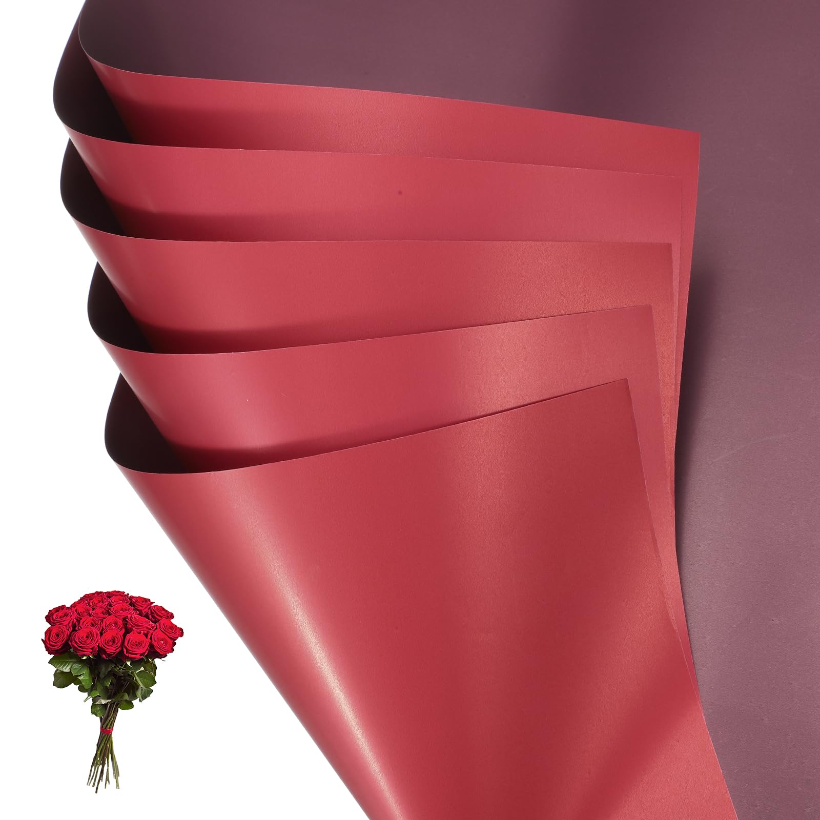 PATIKIL Flower Gift Wrapping Paper, 20 Sheets Double Sided Waterproof Bouquet Paper Wrap Florist Packaging Floral Papers for Wedding DIY Craft Valentine Mother's Day, Red