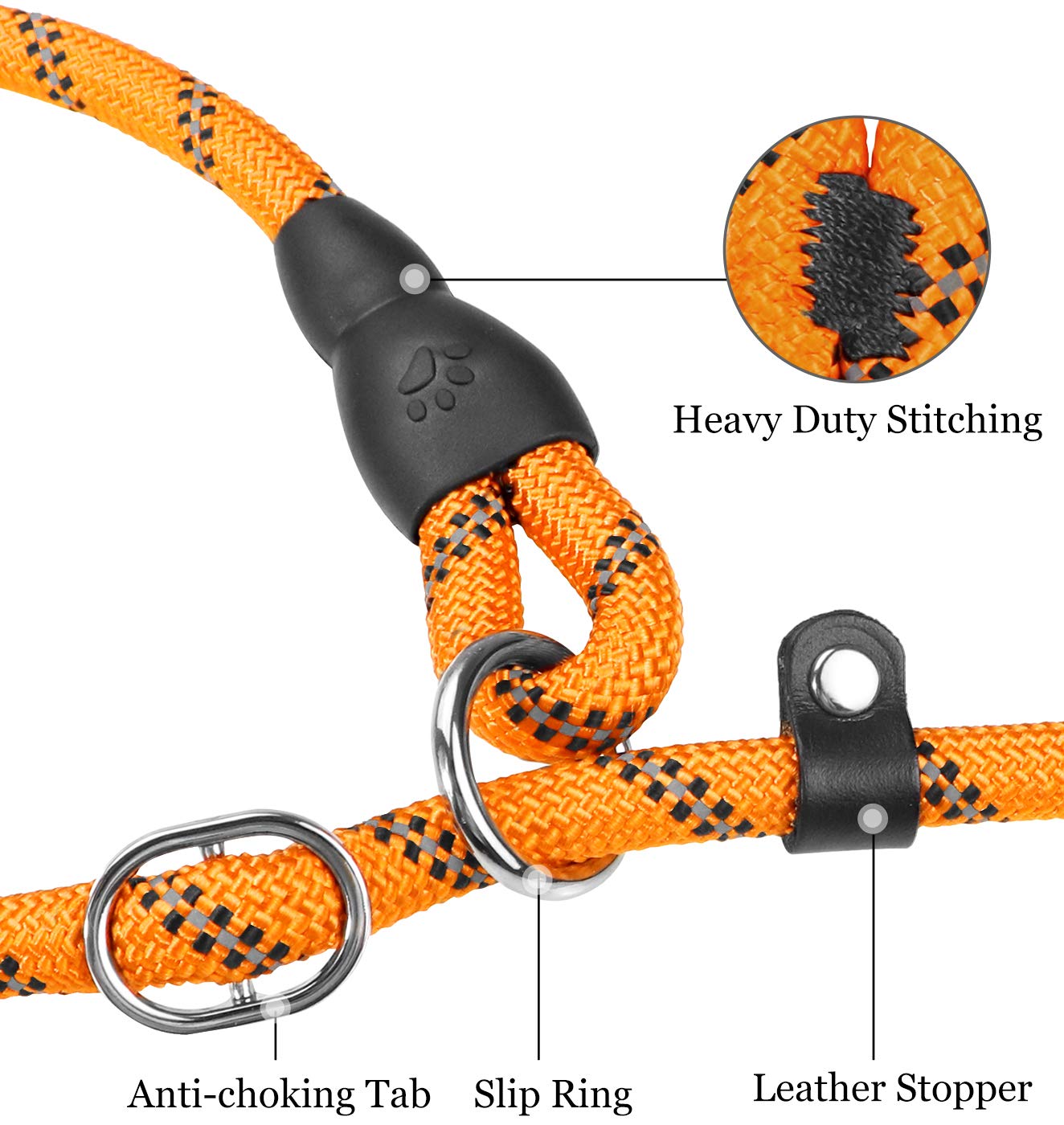 TagME Riflessivo Guinzaglio per Cani Taglia Grande,Guinzaglio Retriever,Guinzaglio Addestramento per Cani,Ø12mm x 185cm,Arancia