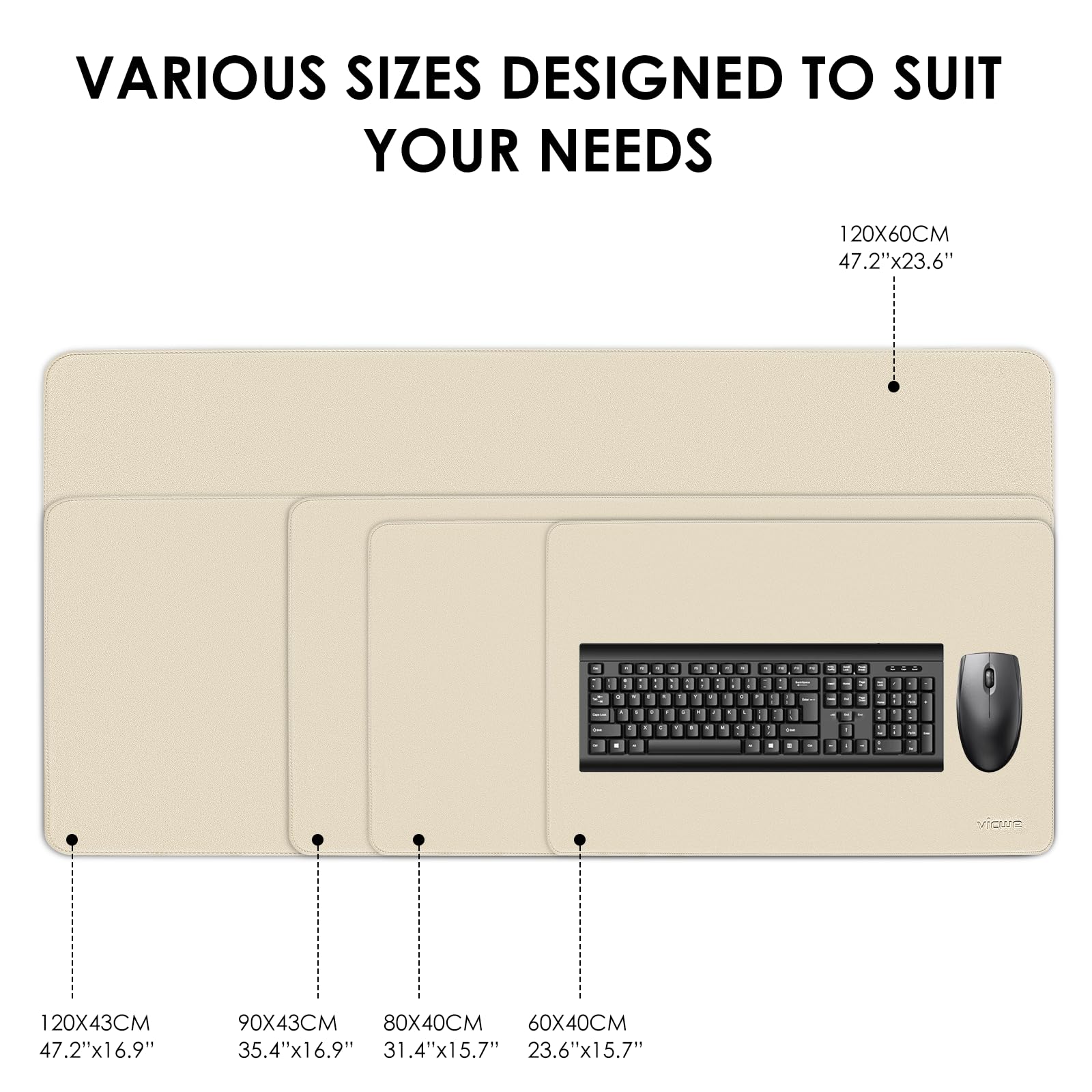 Vicwe Tappetino per Mouse, 120cm x 43cm PVC Pappetino da Scrivania in Pelle, Antiscivolo e Protezione da Scrivania Impermeabile per Ufficio/Casa (Grigio)