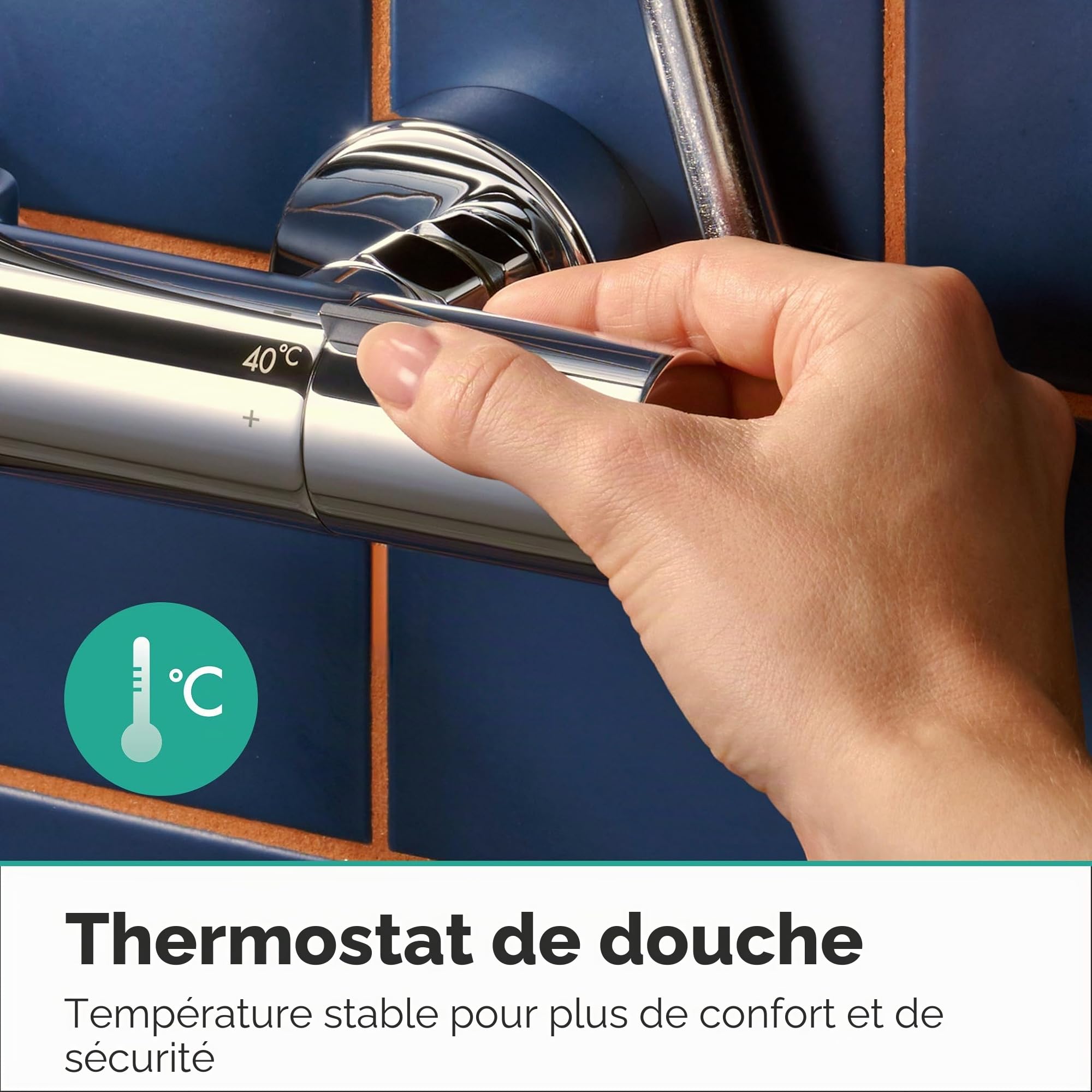hansgrohe Activera S - Colonne de douche max. 8 l/min (EcoSmart) avec mitigeur thermostatique, douche pluie, douchette (2 jets), support, tuyau, barre et douche de tête, Chromé, 28078000