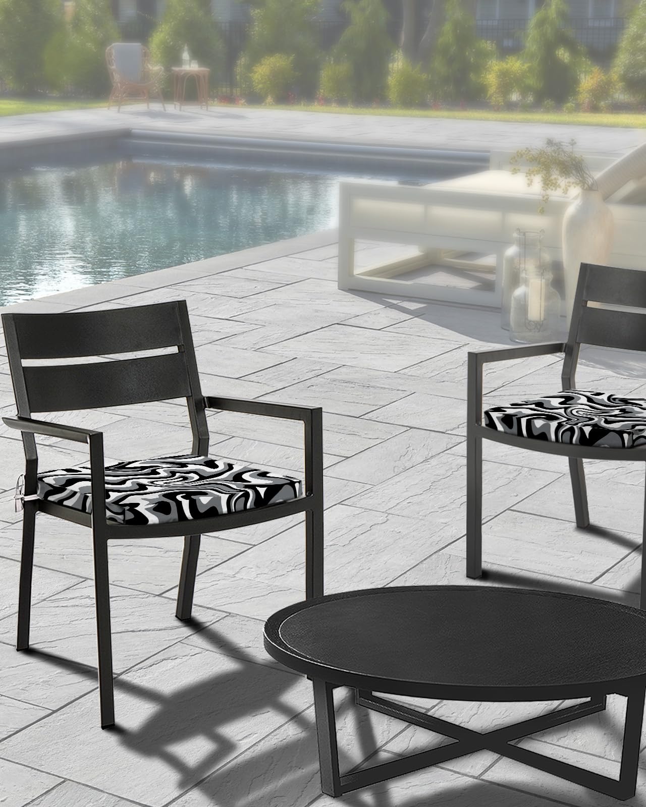 Edwiinsa Black White Indoor/Outdoor Seat Cushions Cover,Waterproof Patio Chaise Lounge Cushion Cover for Beach Pool Side Chair Cushions 22x22x2 Pieces Modern Abstract Ombre Aesthetics Art