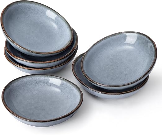 famiware Ocean Soy Sauce Dishes of 6, Oval Dipping Sauce Cups/Bowls/Dishes for Kitchen, 2.1oz Ceramic Small Bowls for Side Dish, Appetizers, Snacks, and Sushi, Reactive Glaze, Deep Forest