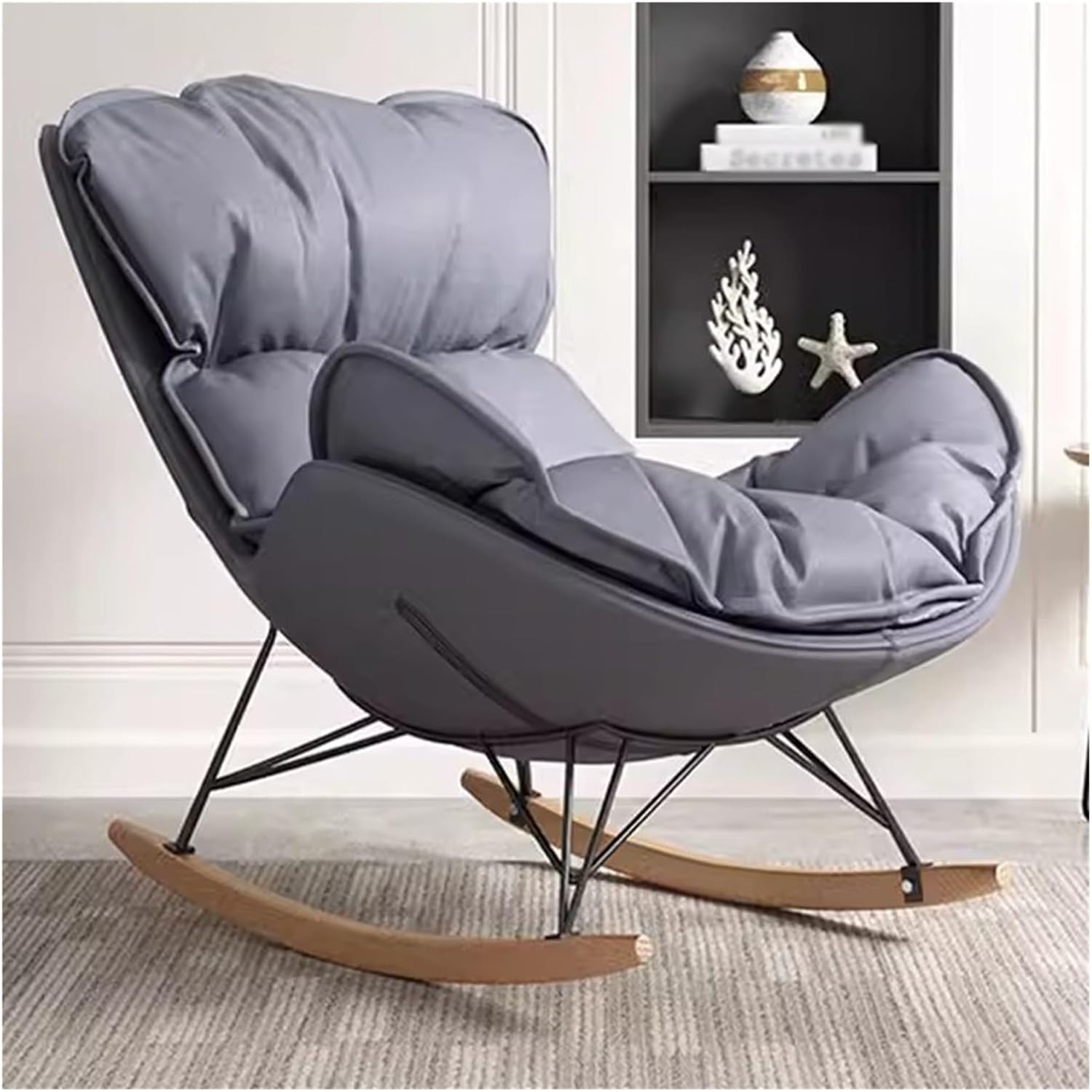 MEHWSUR Sofa Rocking Chair Recliner for Nursery,Upholstered Glider Rocker Rocking Accent Chair with Padded Seat,Comfy Side Chair for Living Room Bedroom(Gray)