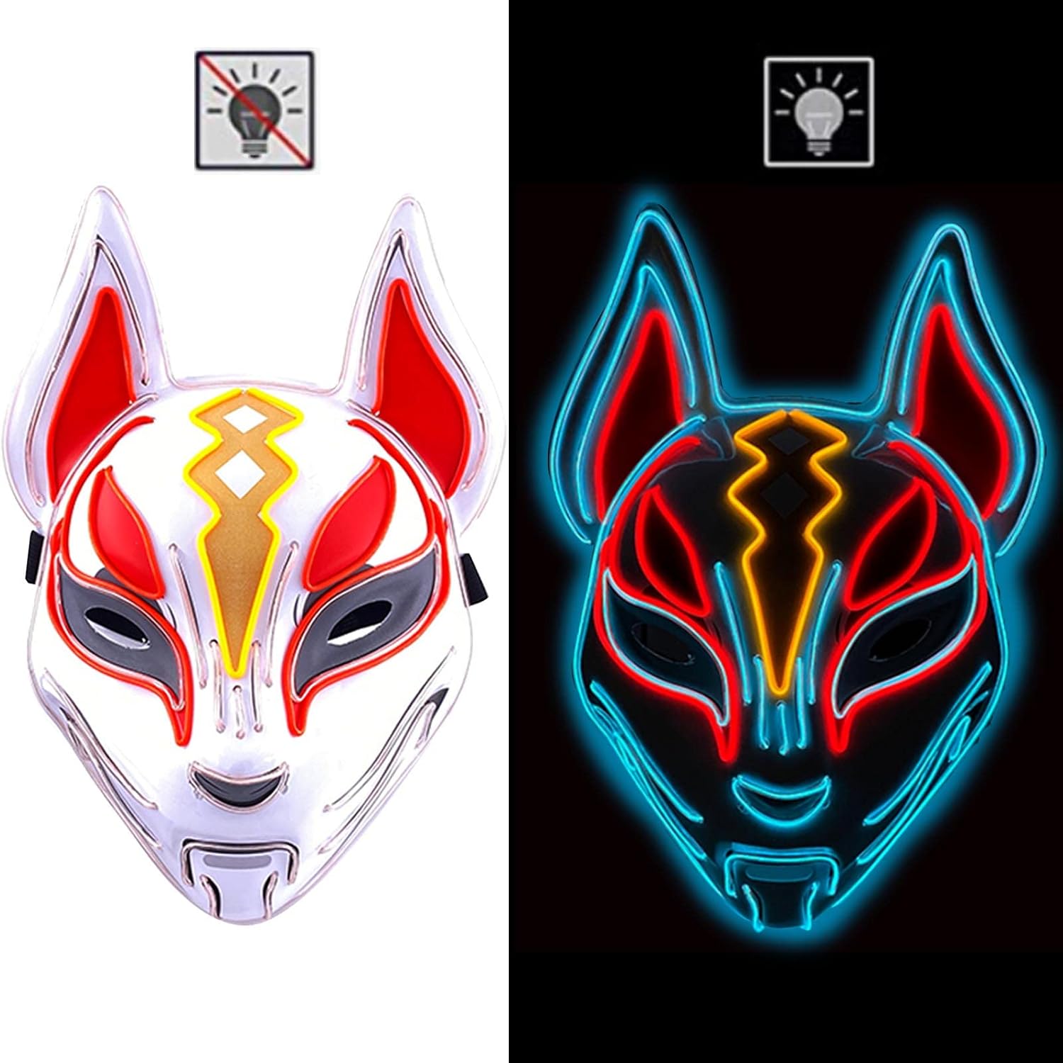Light Up Fox Mask Halloween Drift Mask Colour Wolf Purge Masks for Adult Party Cosplay Halloween Costume Masquerade Parties/Carnival