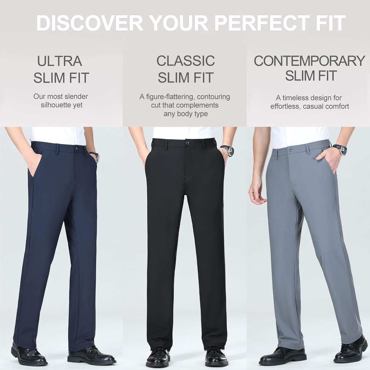 Men's Classic-Fit Dress Pants with 4 Pockets Expandable-Waist Stretch Lightweight Golf Pants