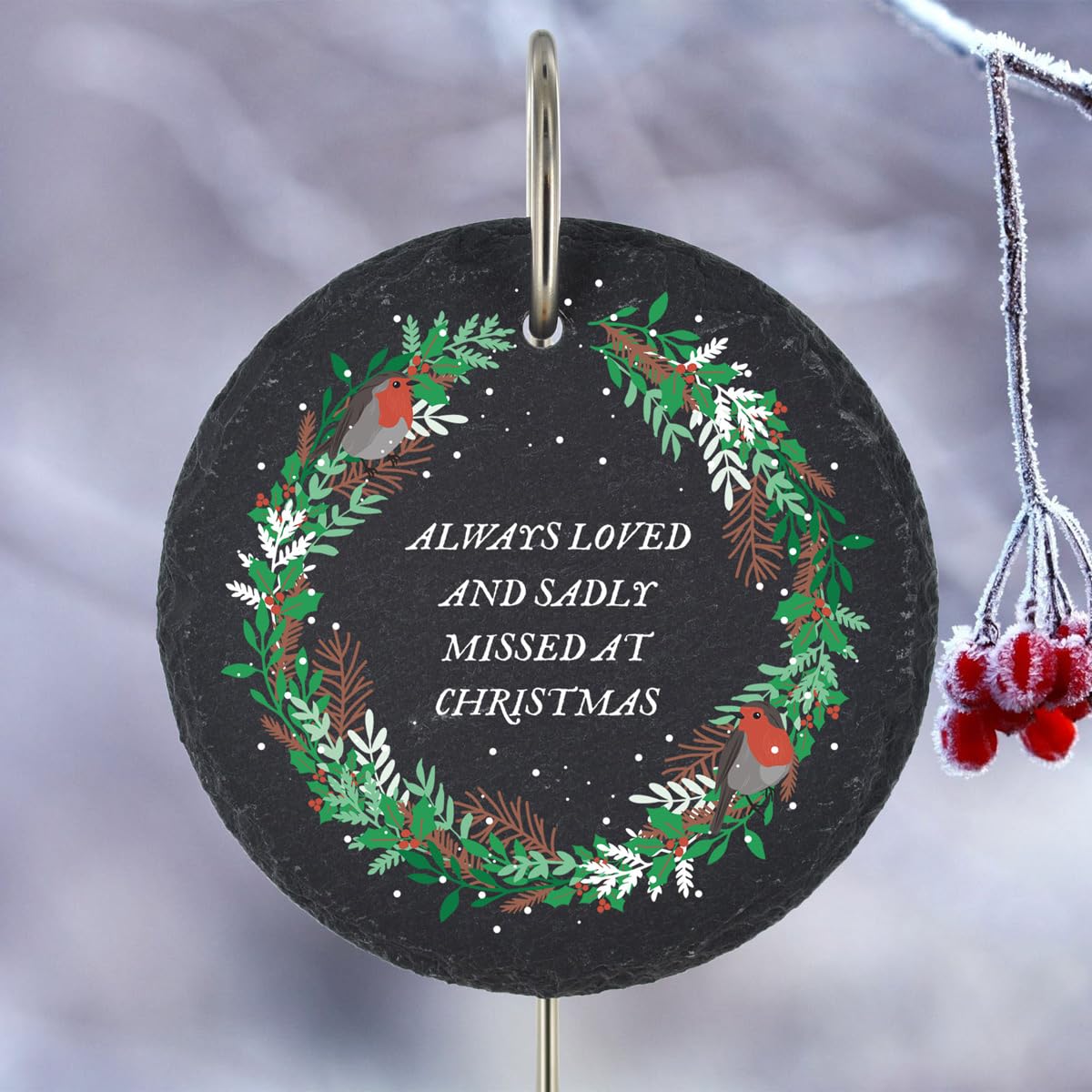 Christmas Slate Heart Grave Stick Marker Wreath Plaque Memorial Sentimental Always Loved Sadly Missed At Christmas