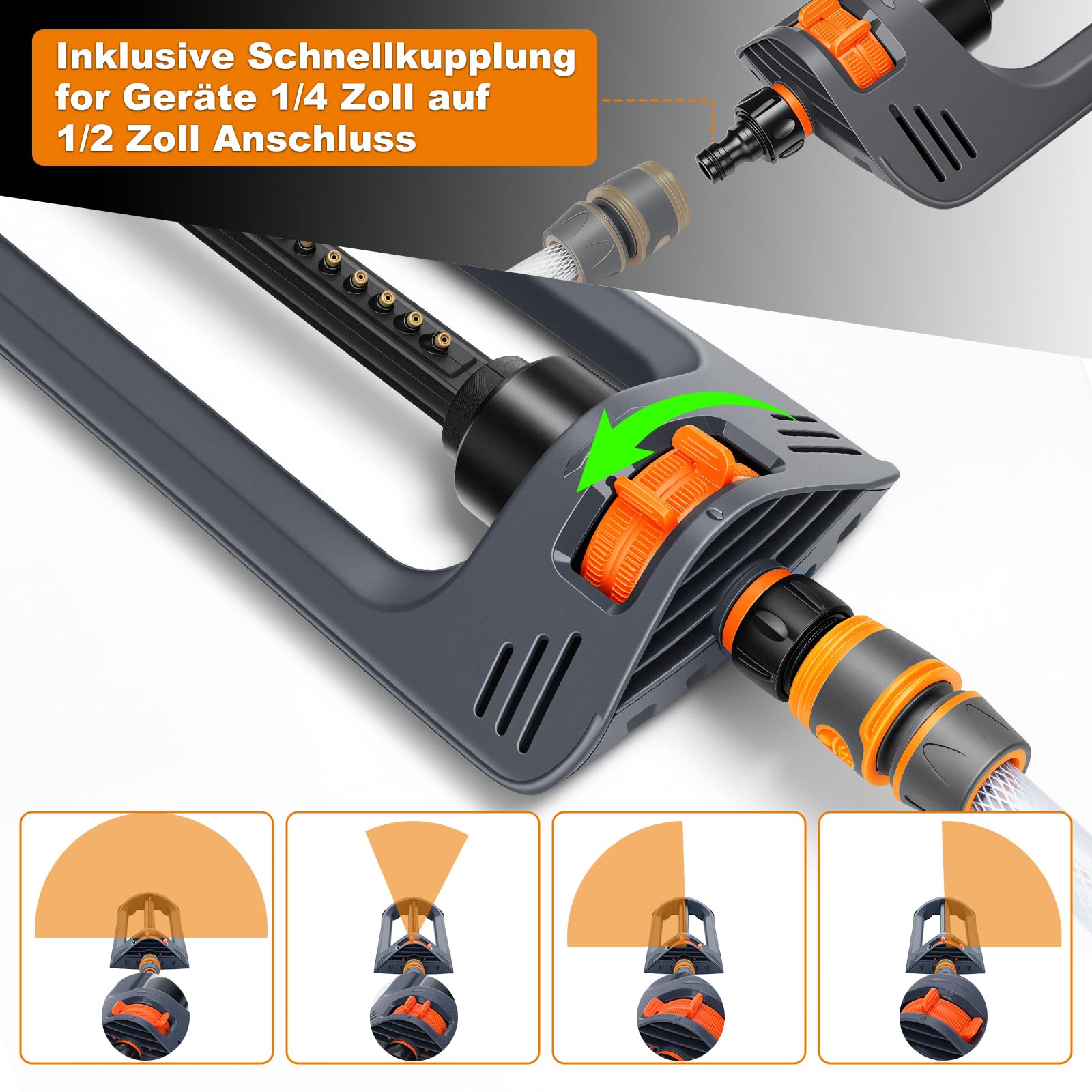 Rasensprenger bis 90-250 m², Viereckregner mit Schlauchanschluss | zur Gartenbewässerung, 19 Düsen,Sprengbreite bis 10m Einstellbarer, Rasensprinkler zur Bewässerung für Rasen & Flächen