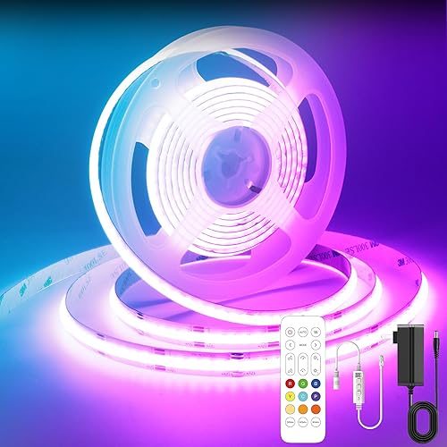 Tira de luces LED Bluetooth RGB COB, tira de luz LED regulable de 12 V de 9.8 pies con aplicación inteligente y control remoto, sincronización de