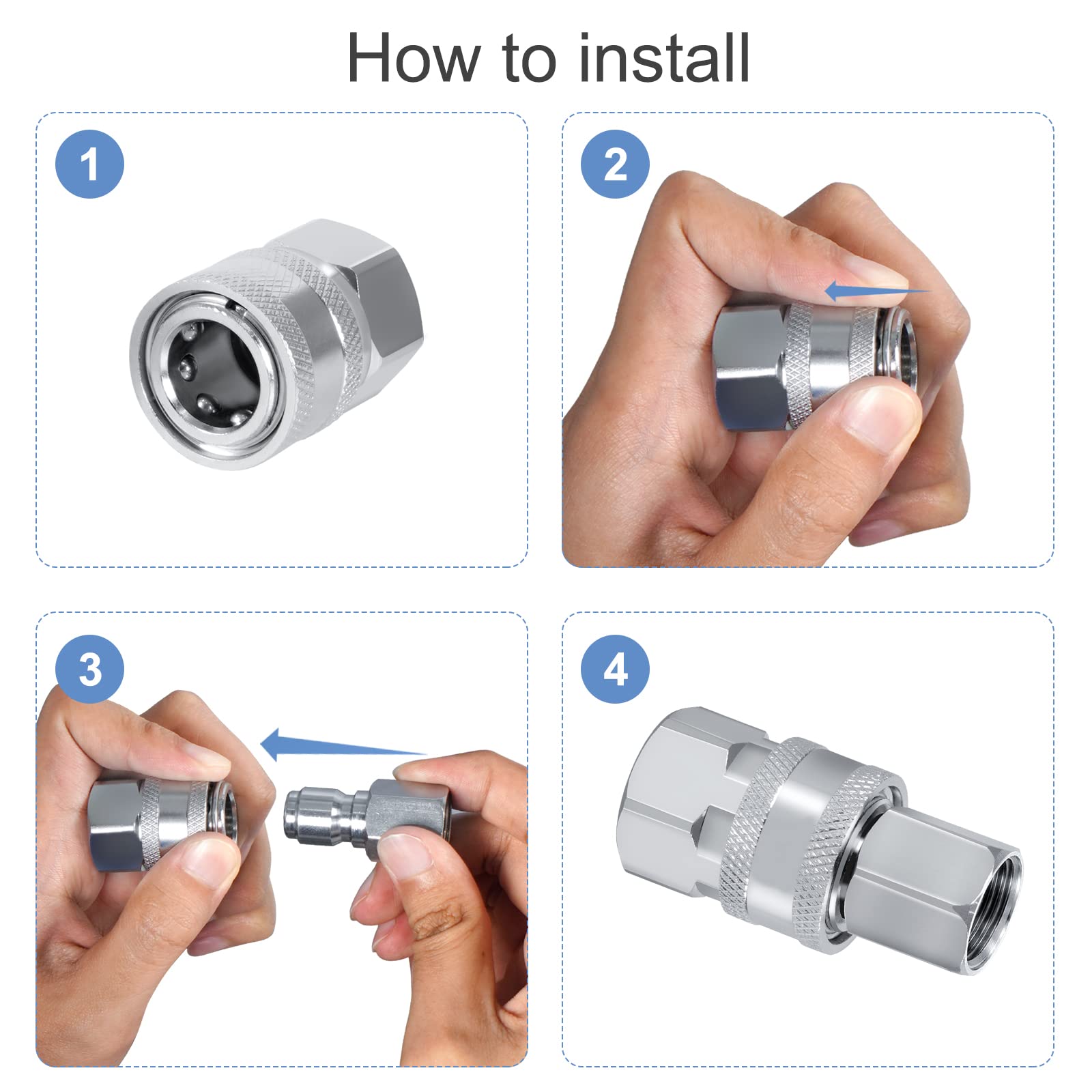 Juego de 4 conectores rápidos NPT macho y hembra de acero inoxidable de 3/8 pulgadas, macho y hembra, accesorios de conexión rápida 3/8, adaptadores de lavadora a presión, accesorios para