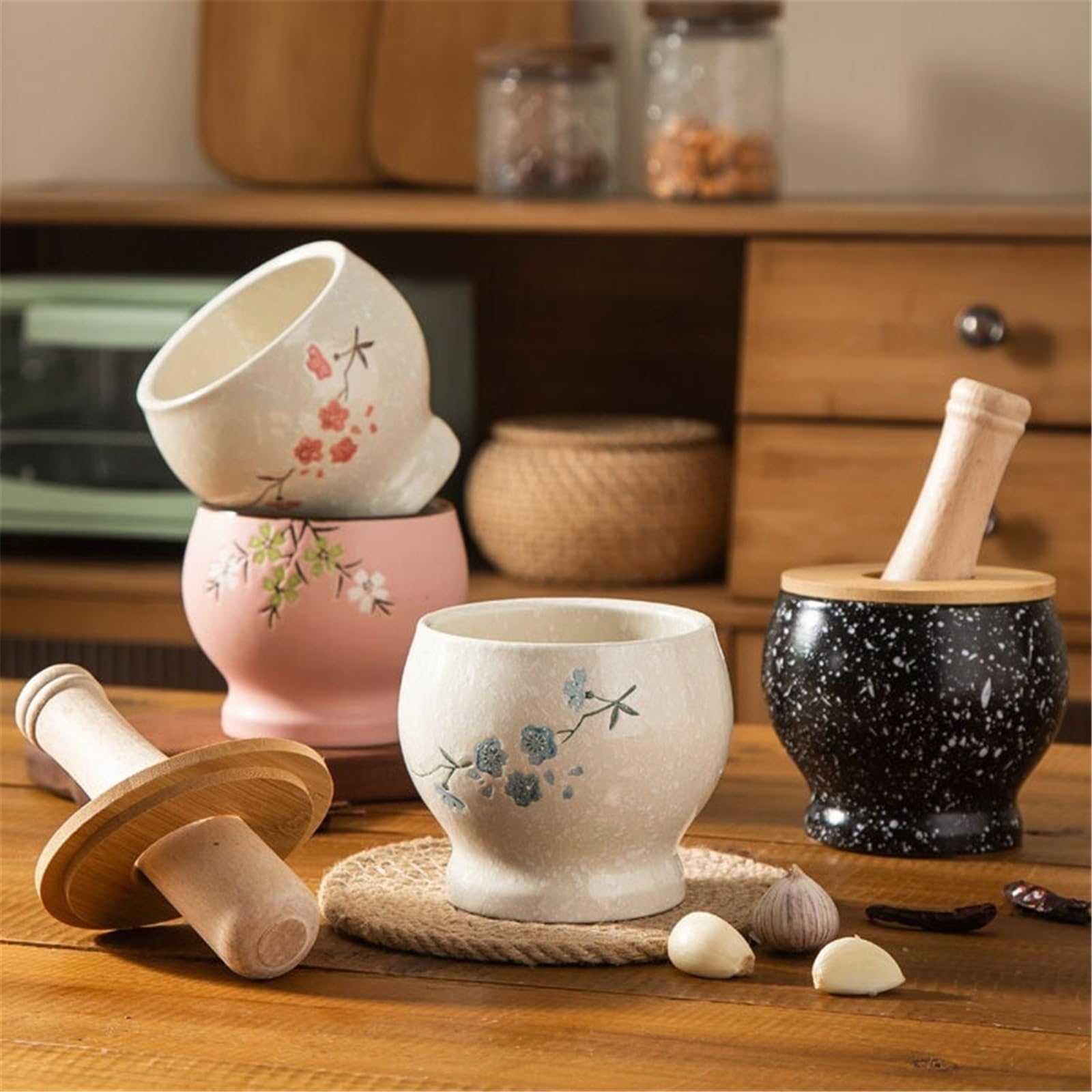 Mortaio con Pestello Mortaio e pestello da Cucina in Ceramica for spezie, Massima capacità di macinazione Molcajete per Pesto o Spezie