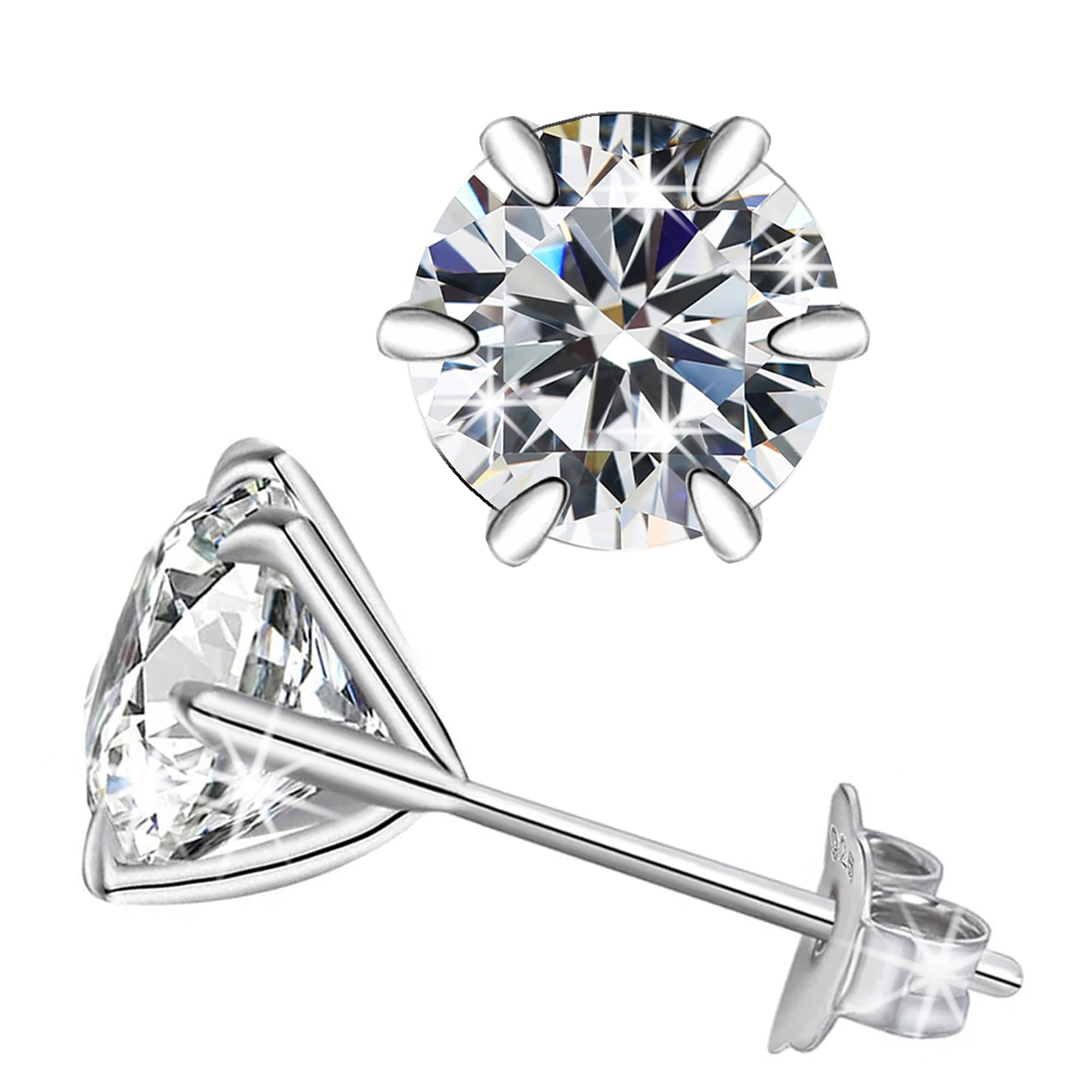 SIVYAA White Solitaire Diamond Stud Earrings Set | Pure 925 Sterling Silver | Round Brilliant Cut Cubic Zirconia Ear Tops | Gift Item for Men Women Boys Girls Girlfriend Baby | 6 Month Warranty, 11MM (B0CR6MVX7W) Amazon Price History, Amazon Price Tracker