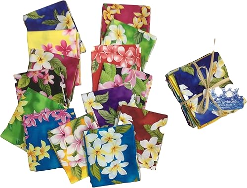 Hawaiian Print Plumeria Galaore Fat Quarter Bundles 14 piezas 3 1/2 yardas en total sin duplicados