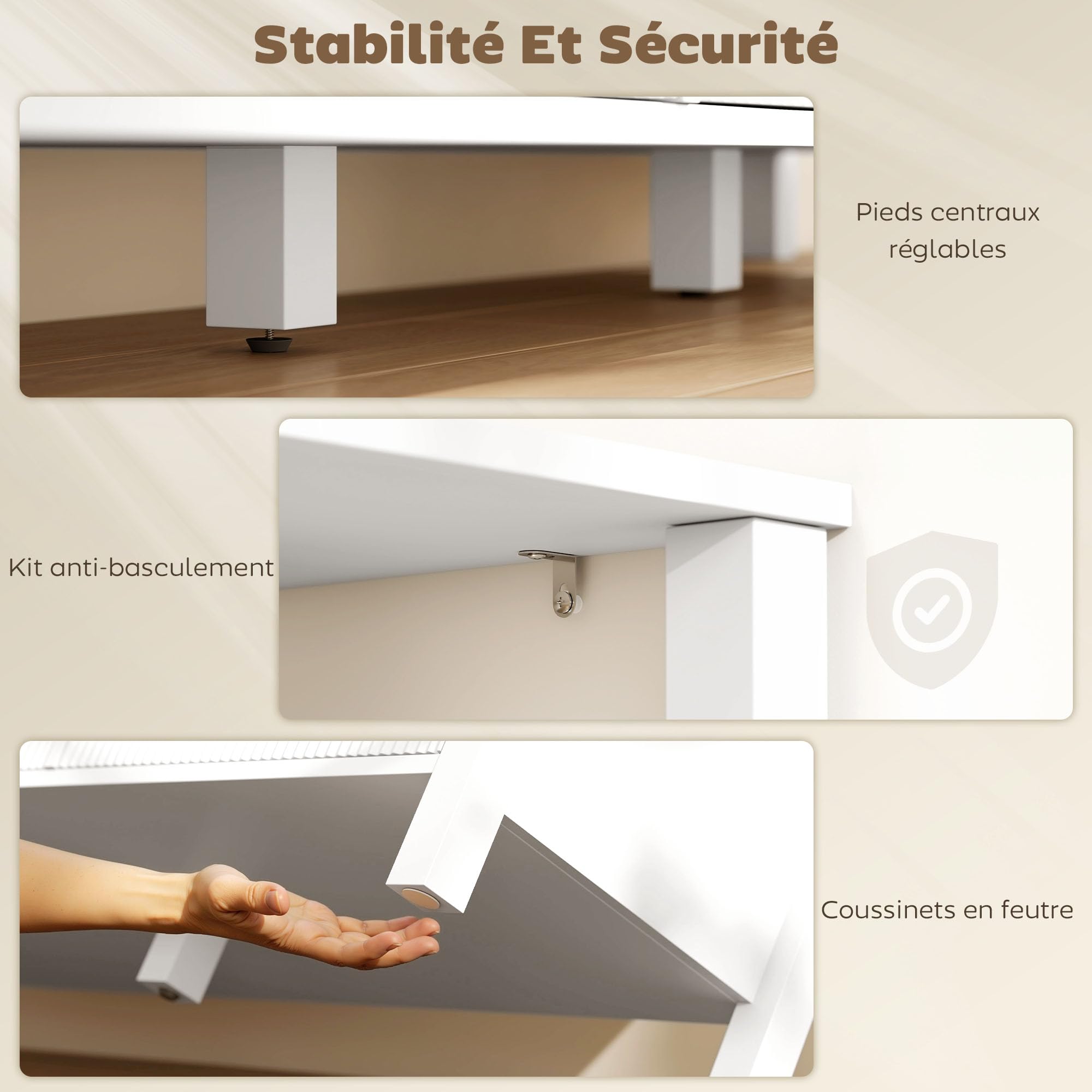 HOMCOM Meuble TV 152 cm, Meuble télé pour téléviseur jusqu'à 65 Pouces avec 3 tiroirs cannelés et 3 étagères Ouvertes, Banc TV Moderne pour Salon, Chambre à Coucher, Blanc