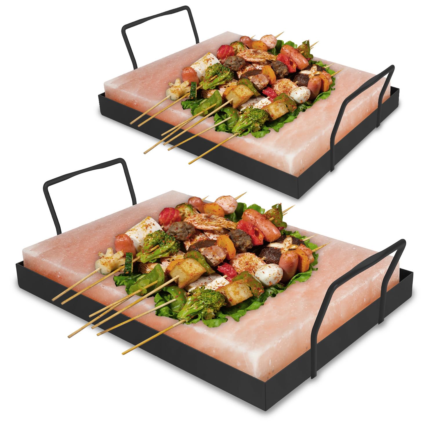 Jaxguom Salzstein zum Grillen, Salz Grillsteine Mit Eisenplatte, Wiederverwendbar Salzgrillstein, Original Kristallsalz aus dem Vorgebirge, Salzplatte zum Grillen für BBQ