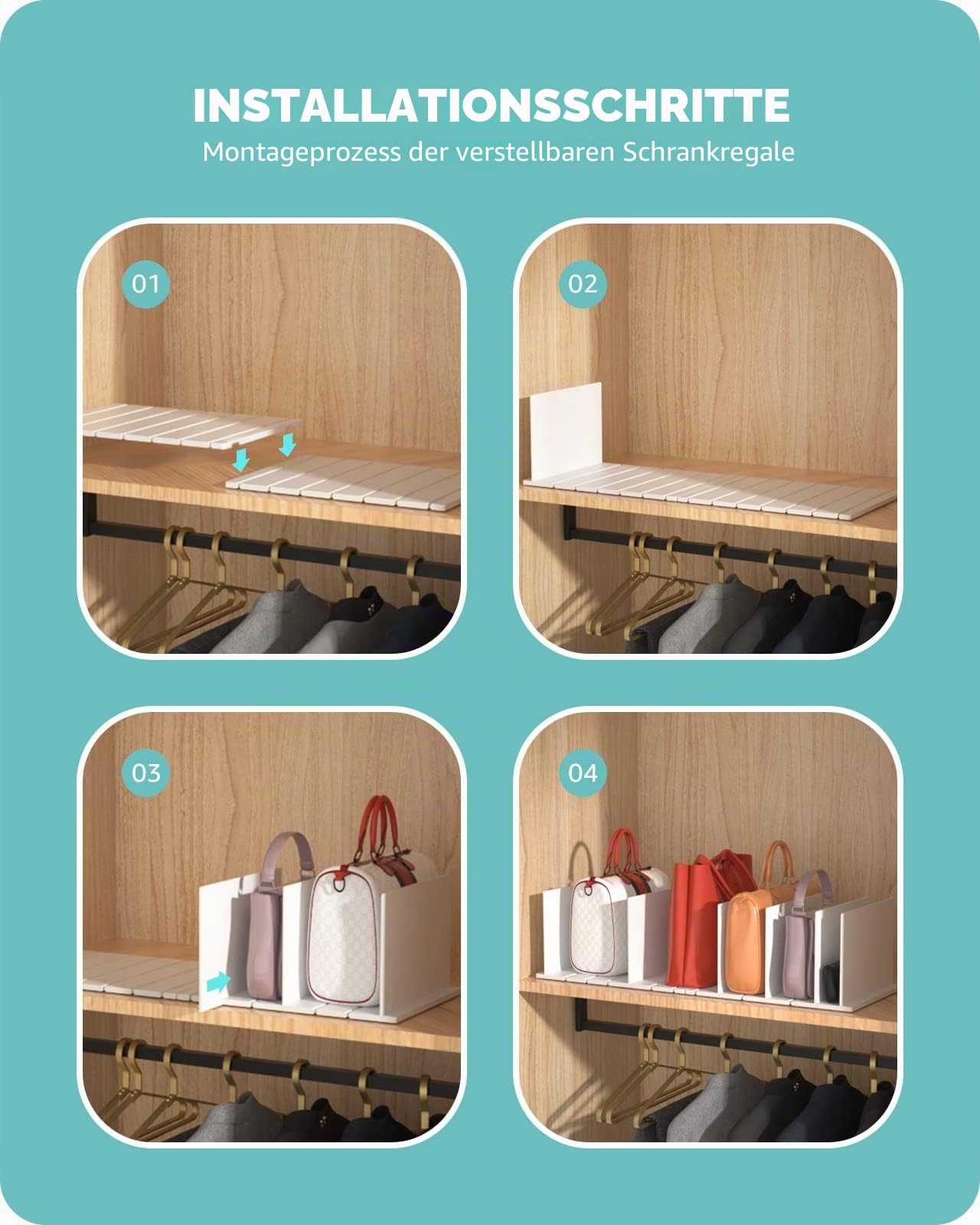 Baffect Verstellbare Regalteiler, Kunststoff-Geldbörsen-Regaltrenner, verbesserte Handtaschen-Organizer für Schrank (2er-Set, weiß)