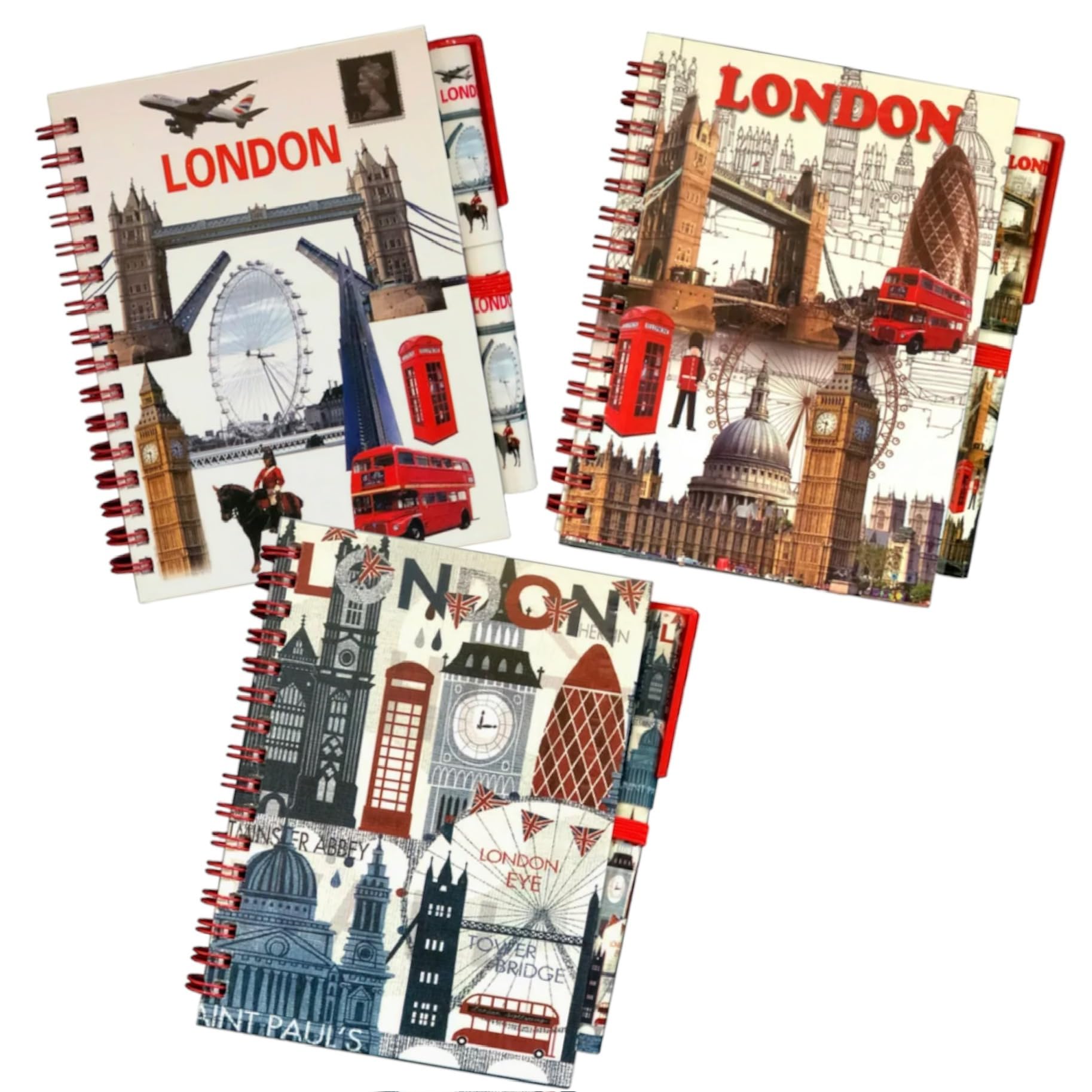 Stationary 3 London Souvenirs Notebook - A6 London Notepads Pens - Union Jack British Gift Note Pad with Matching Pen
