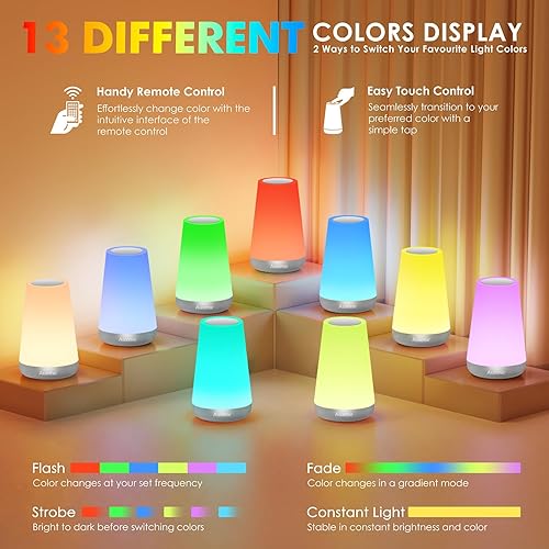 Miniatura 2 de Luz Nocturna Auxmir para Niños y Bebés, 2500mAh, 13 Colores RGB y 5 Niveles de Brillo, Lámpara de Noche Portátil Recargable LED para Guardería,